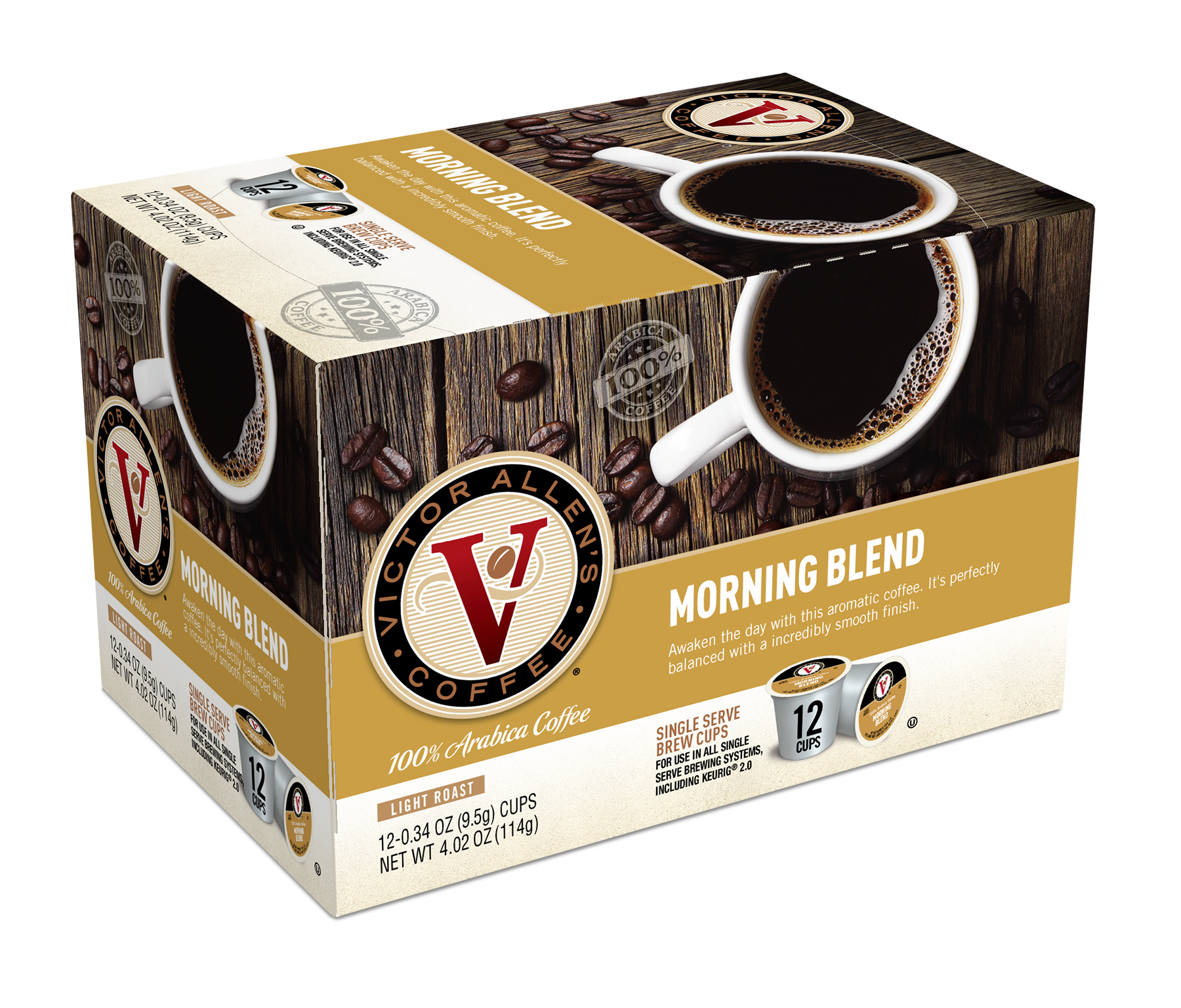 Victor Allen's Morning Blend Coffee, Light Roast, Single Serve Brew Cups, 12 ct