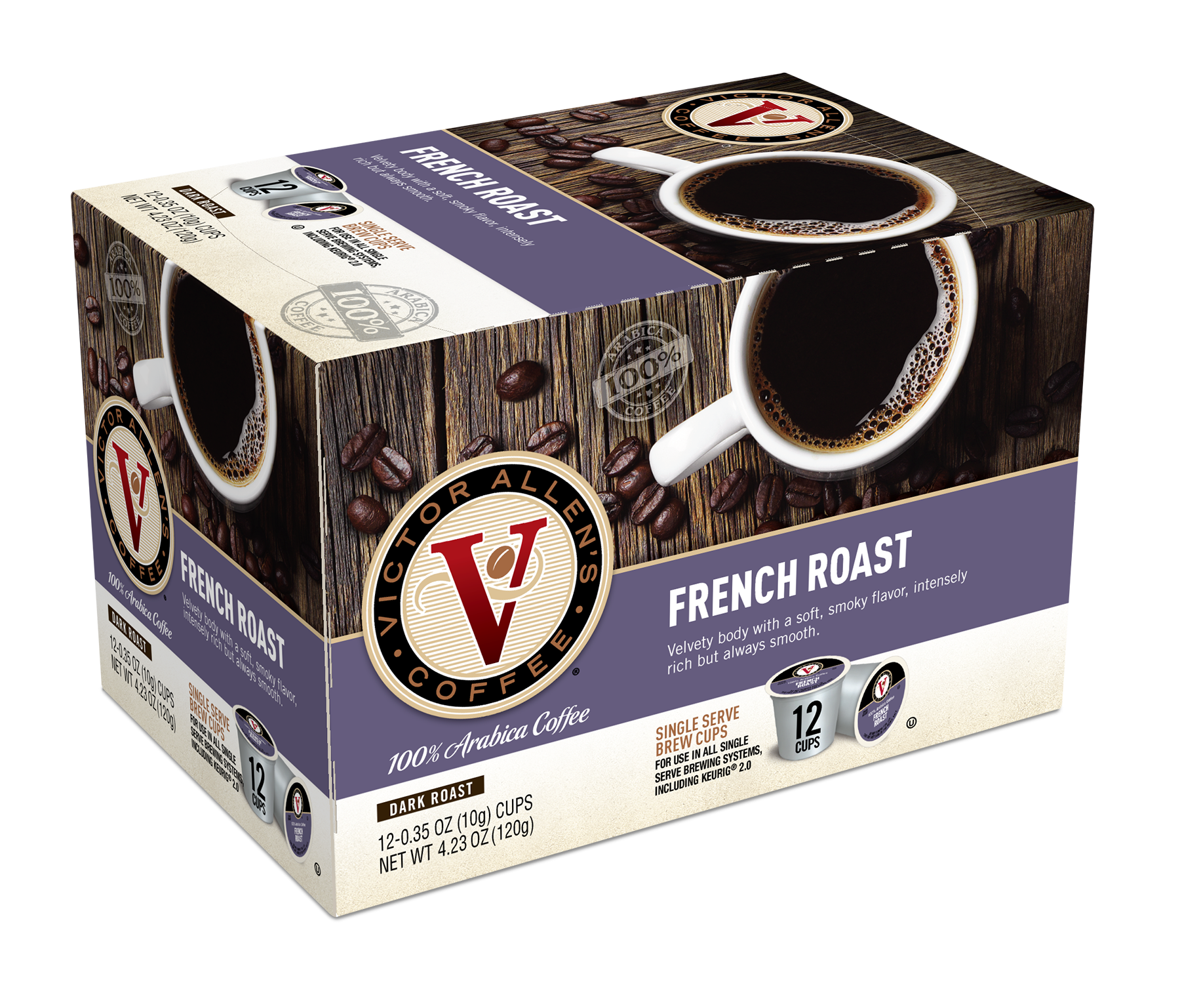 Victor Allen's French Roast Coffee, Dark Roast, Single Serve Brew Cups, 12 ct