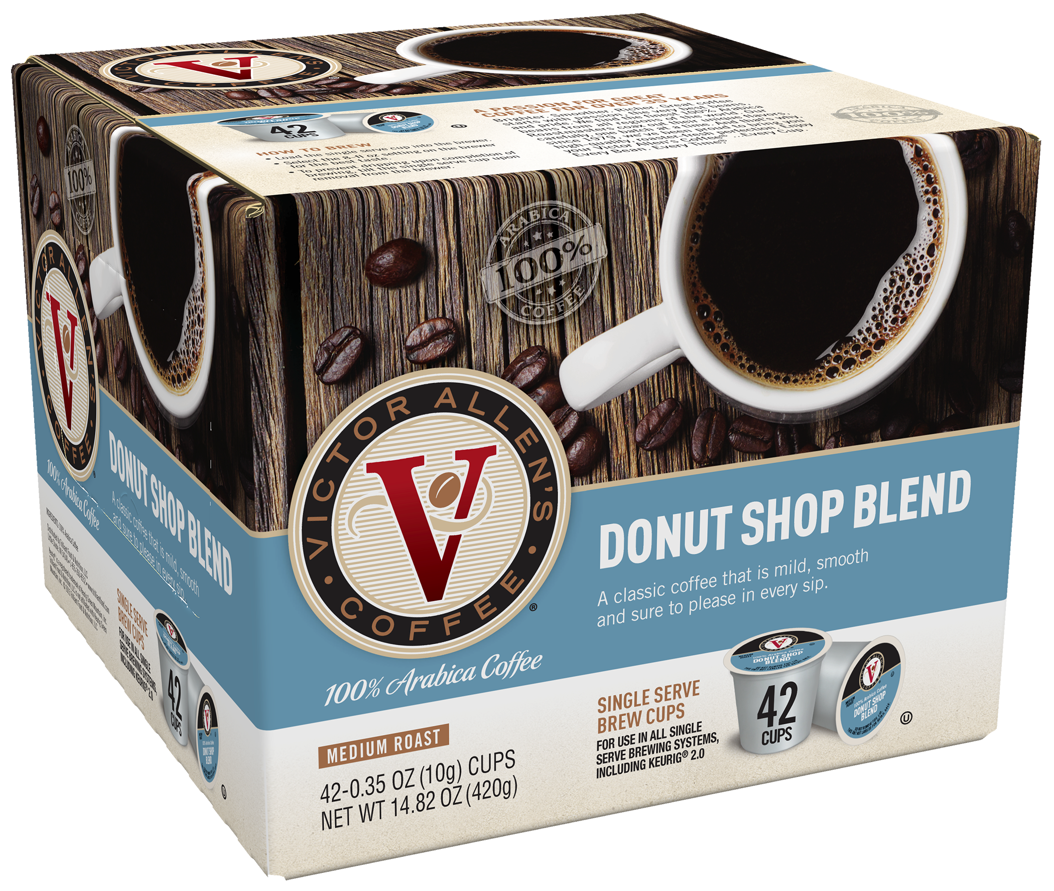 Victor Allen's Donut Shop Blend Coffee , Medium Roast, Single Serve Brew Cups