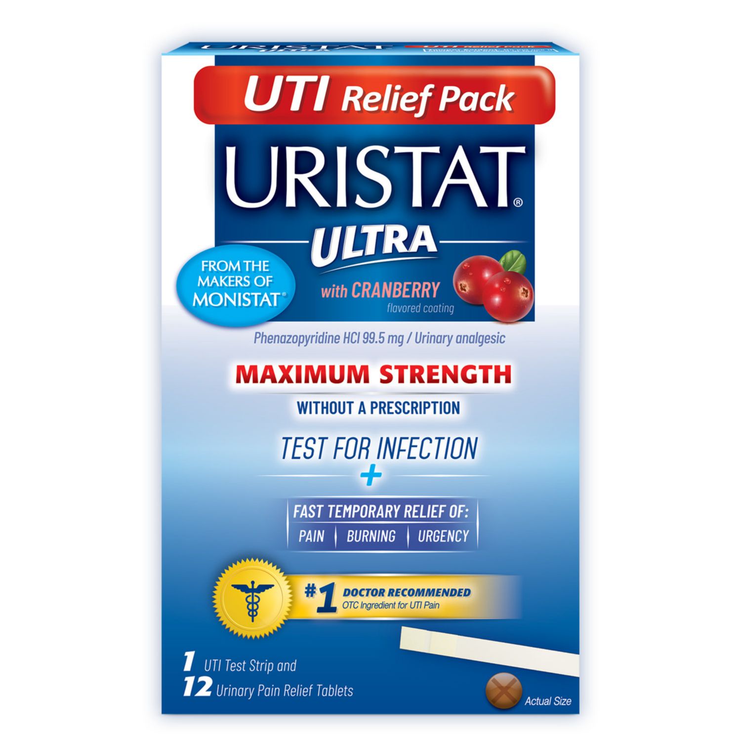 URISTAT UTI Relief Pak, Test For Infection + Pain Relief, 1 Strip, 12 CT