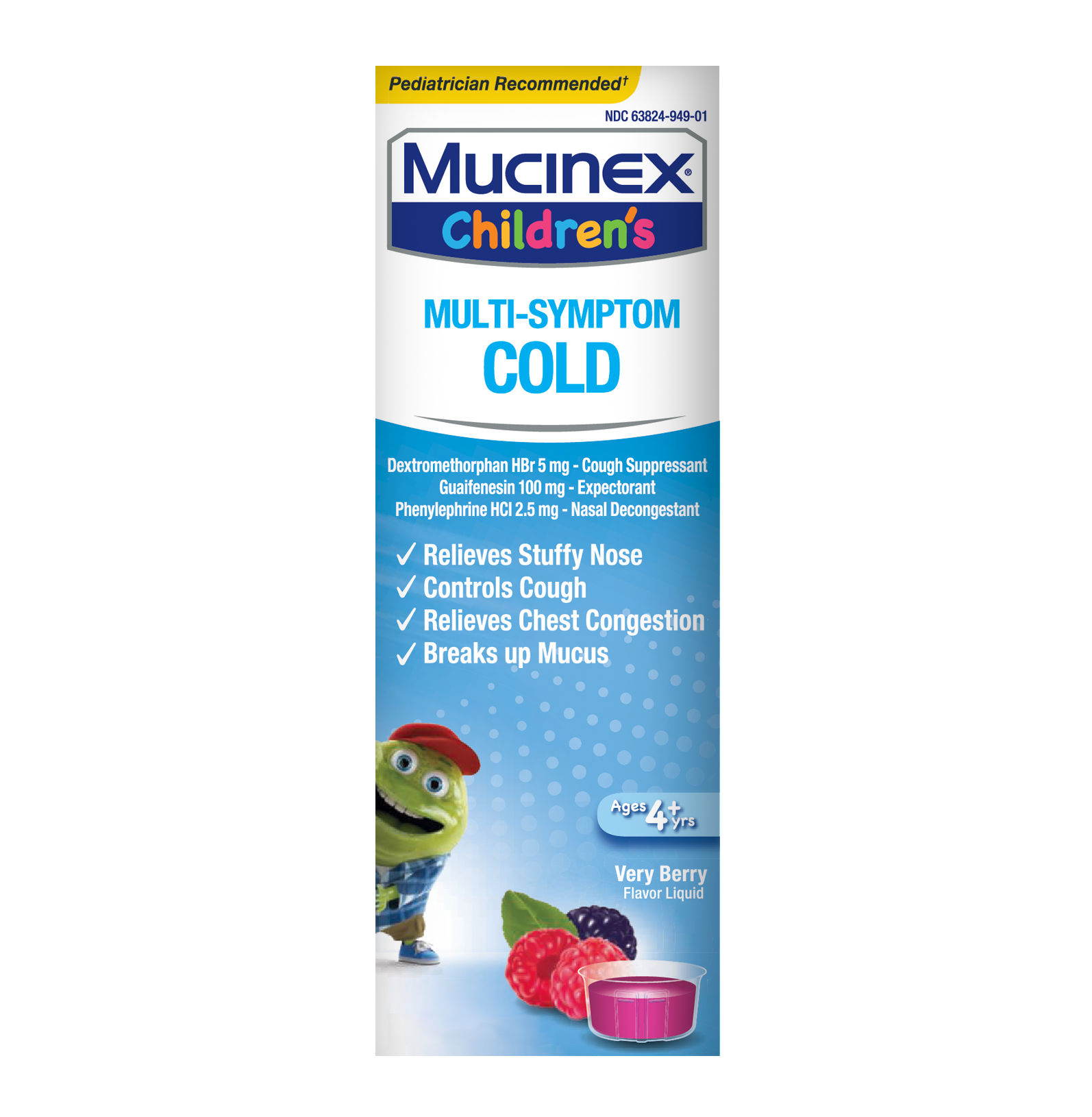 Children's Mucinex Multi-Symptom Cold Relief Liquid, Very Berry, 4 FL OZ