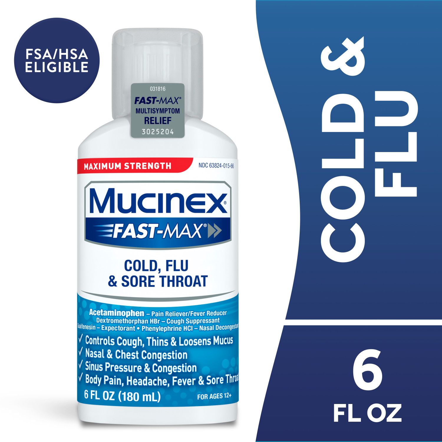 Mucinex Fast-Max Adult Cold Flu and Sore Throat Liquid, 6 OZ