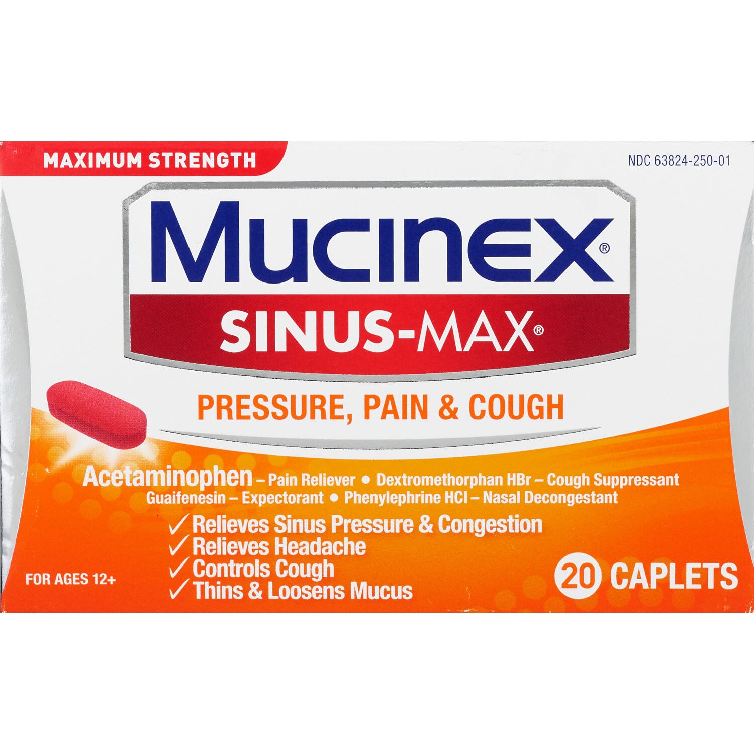 Mucinex Sinus-Max for Pressure, Pain & Cough, 20 CT