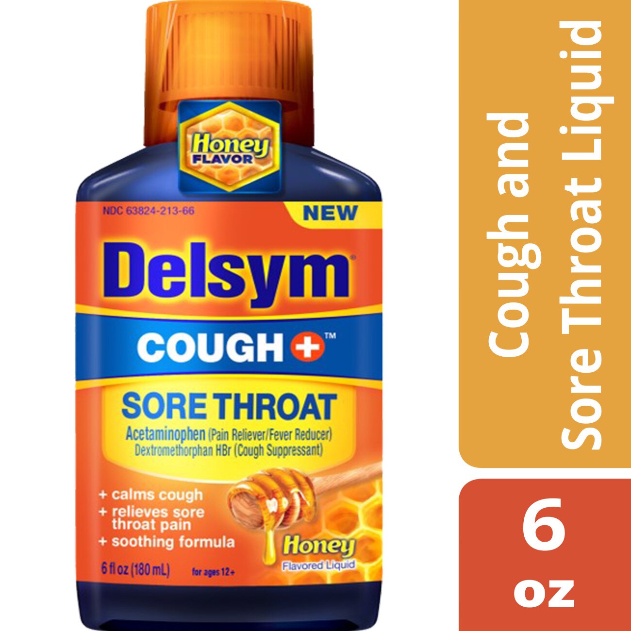 Delsym Cough + Sore Throat Relief, Honey, 6 OZ