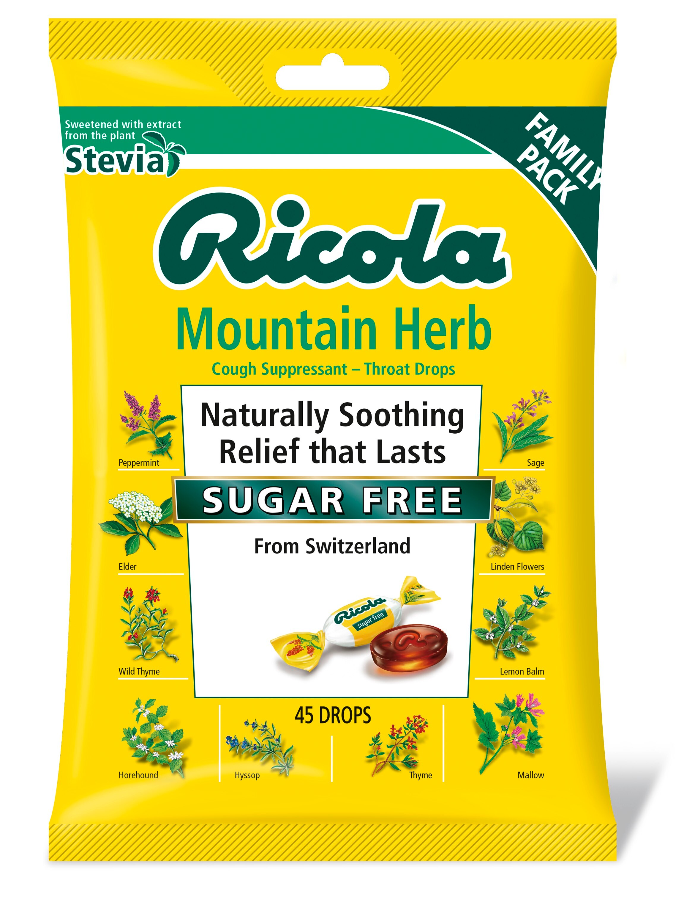 Ricola Mountain Herb Drops Sugar Free, 45 CT