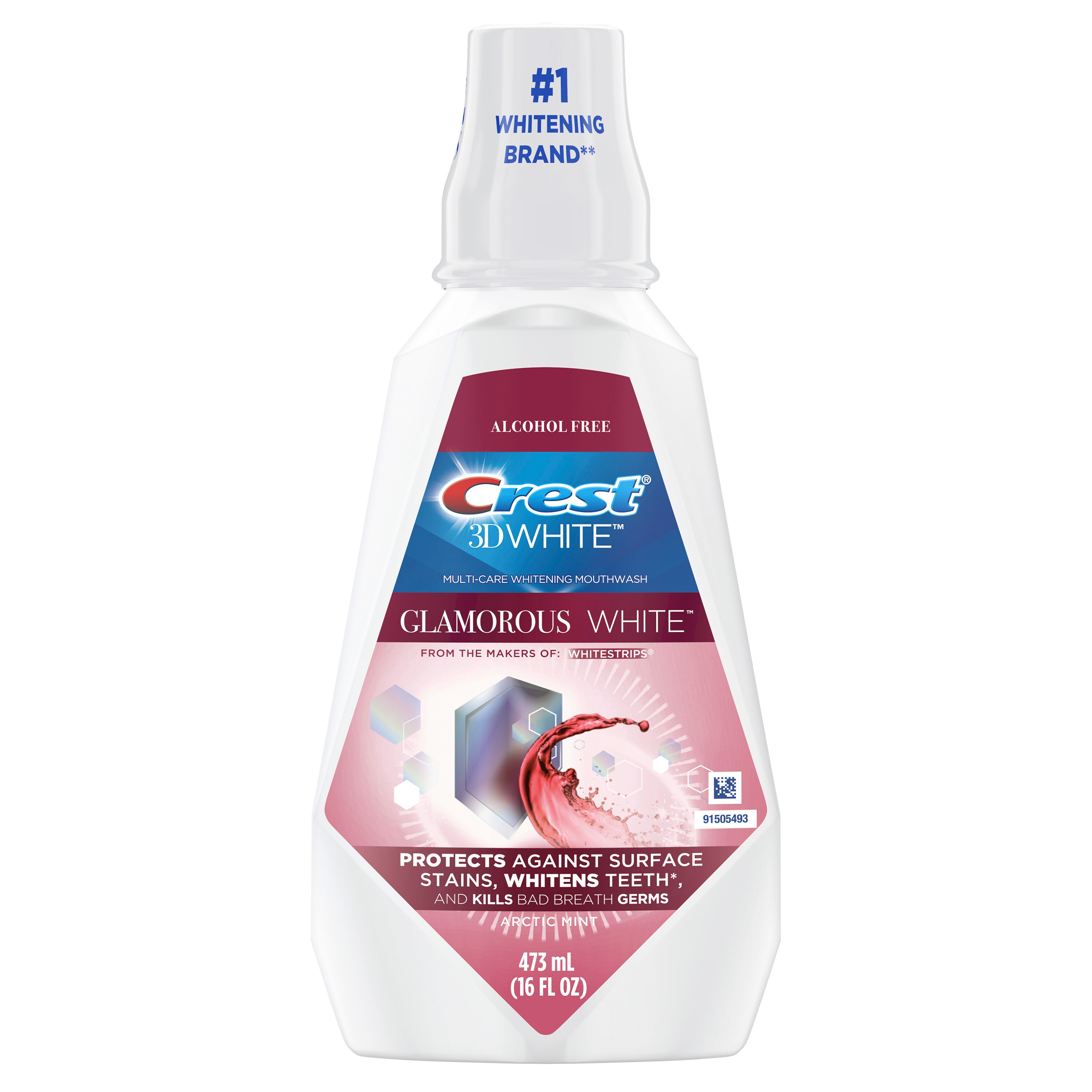 Crest 3D White Multi-Care Whitening Mouthwash, Glamorous White, Alcohol-Free, Arctic Mint