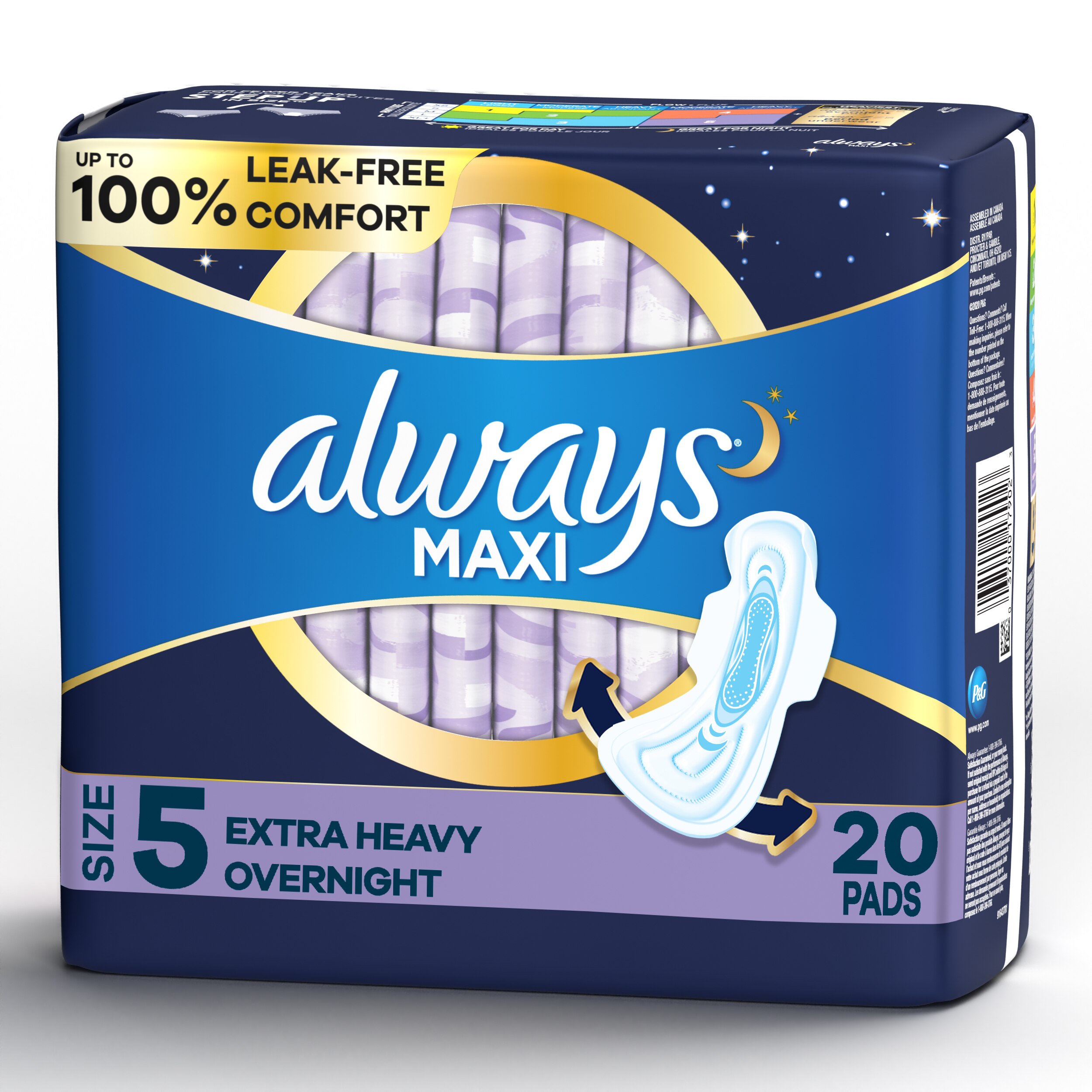 Always Size 5 Maxi Pads with Wings, Unscented, Extra Heavy Overnight