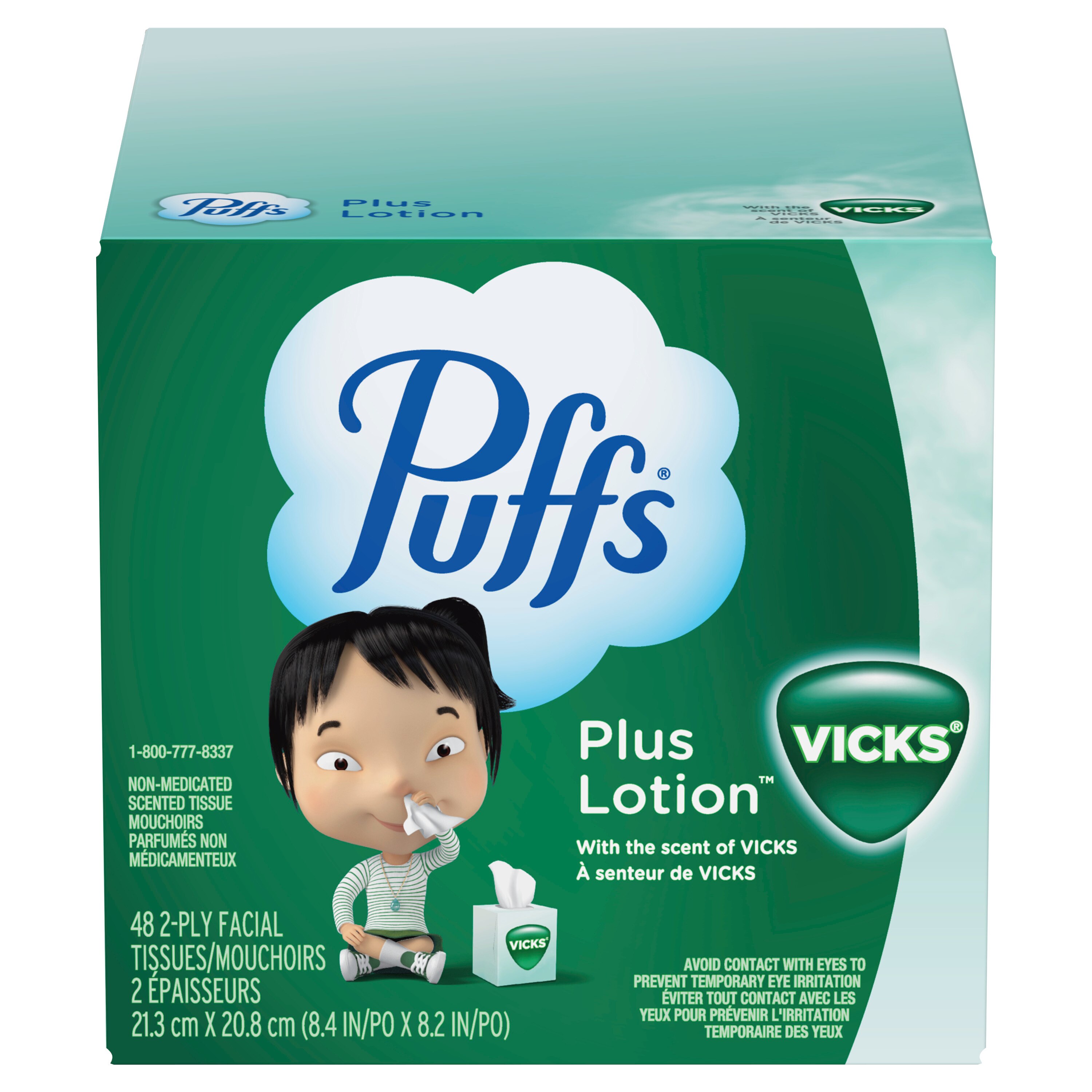 Puffs Plus Lotion with the Scent of Vick's Facial Tissues, 1 Cube, 48 Tissues Per Box