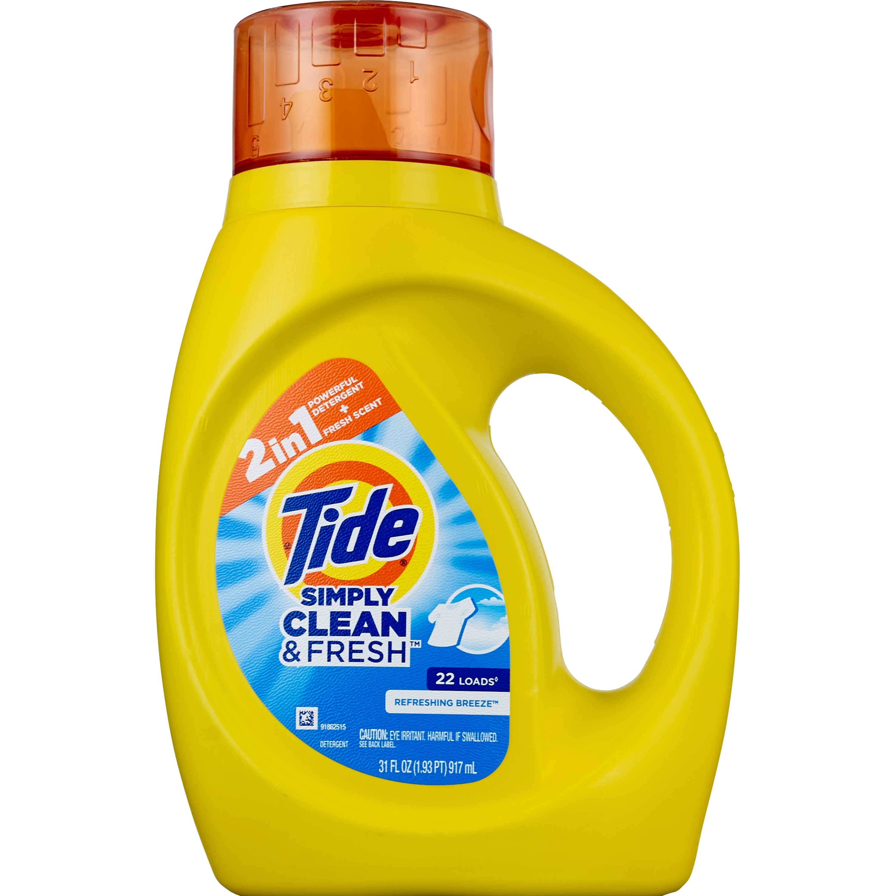 Tide Simply All-In-One Liquid Laundry Detergent, Refreshing, Breeze Scent, 24 Loads, 2.3lbs