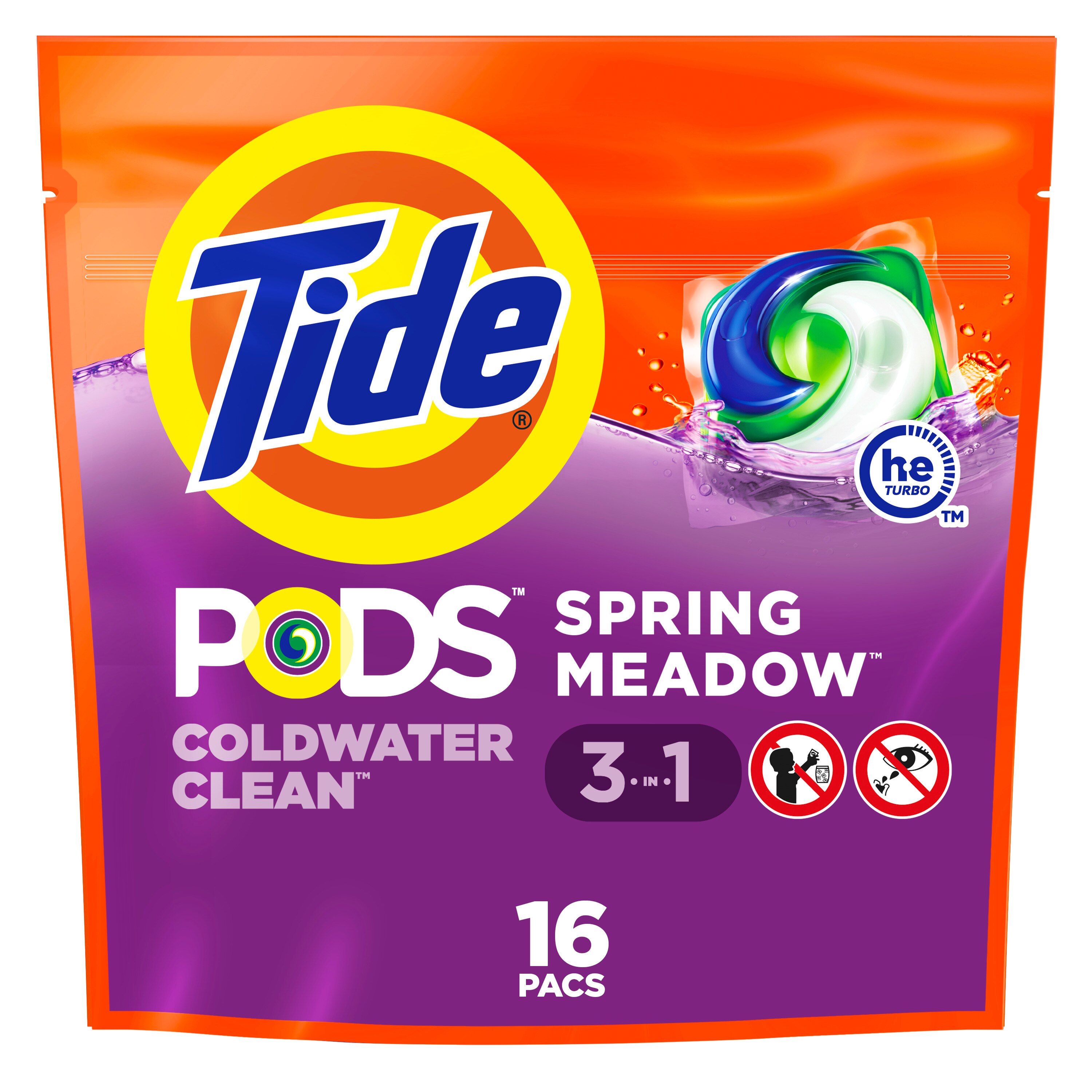 Tide PODS Laundry Detergent Pacs, Spring Meadow, 16ct