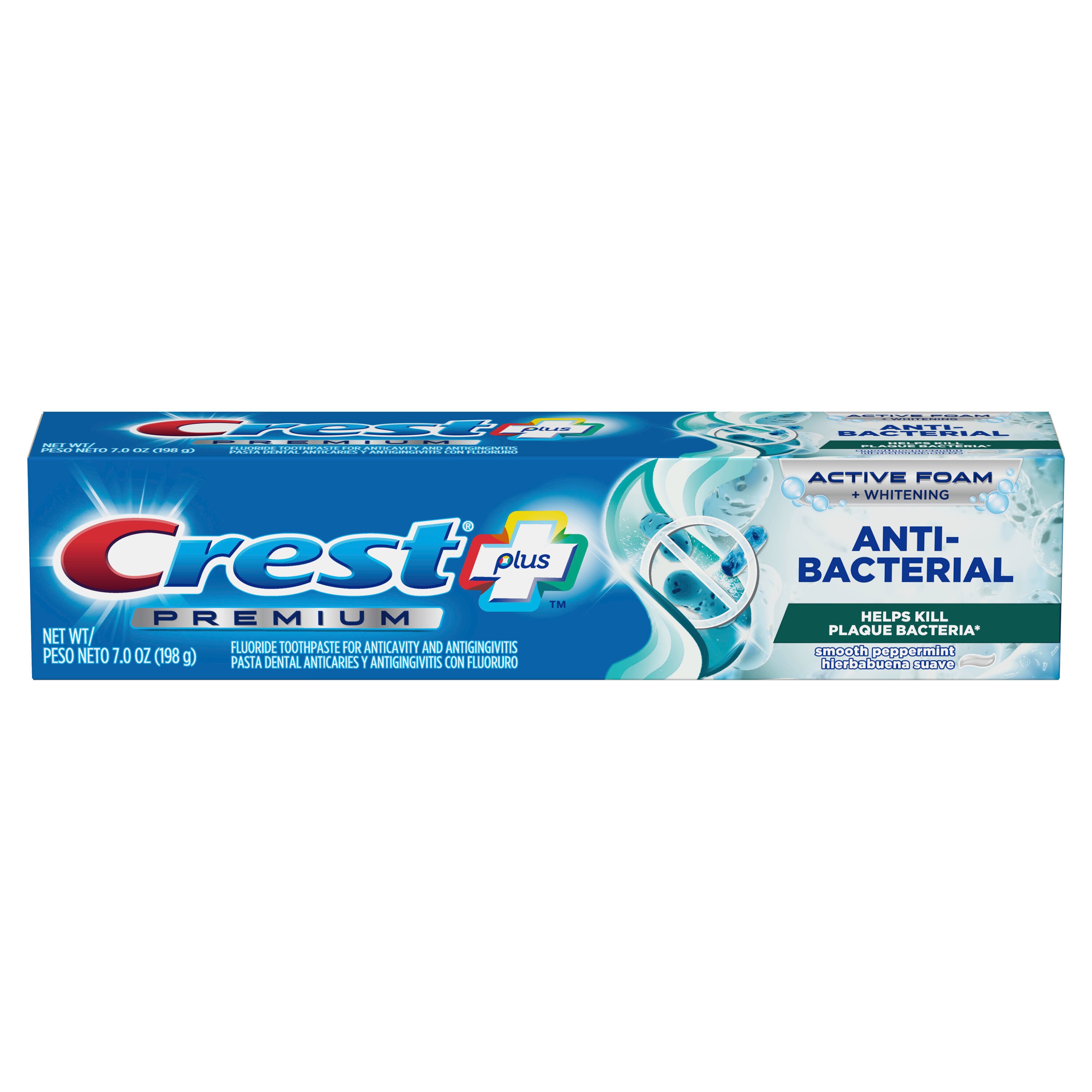 Crest Premium Plus Anti-Bacterial Toothpaste, Smooth Peppermint, 7 OZ