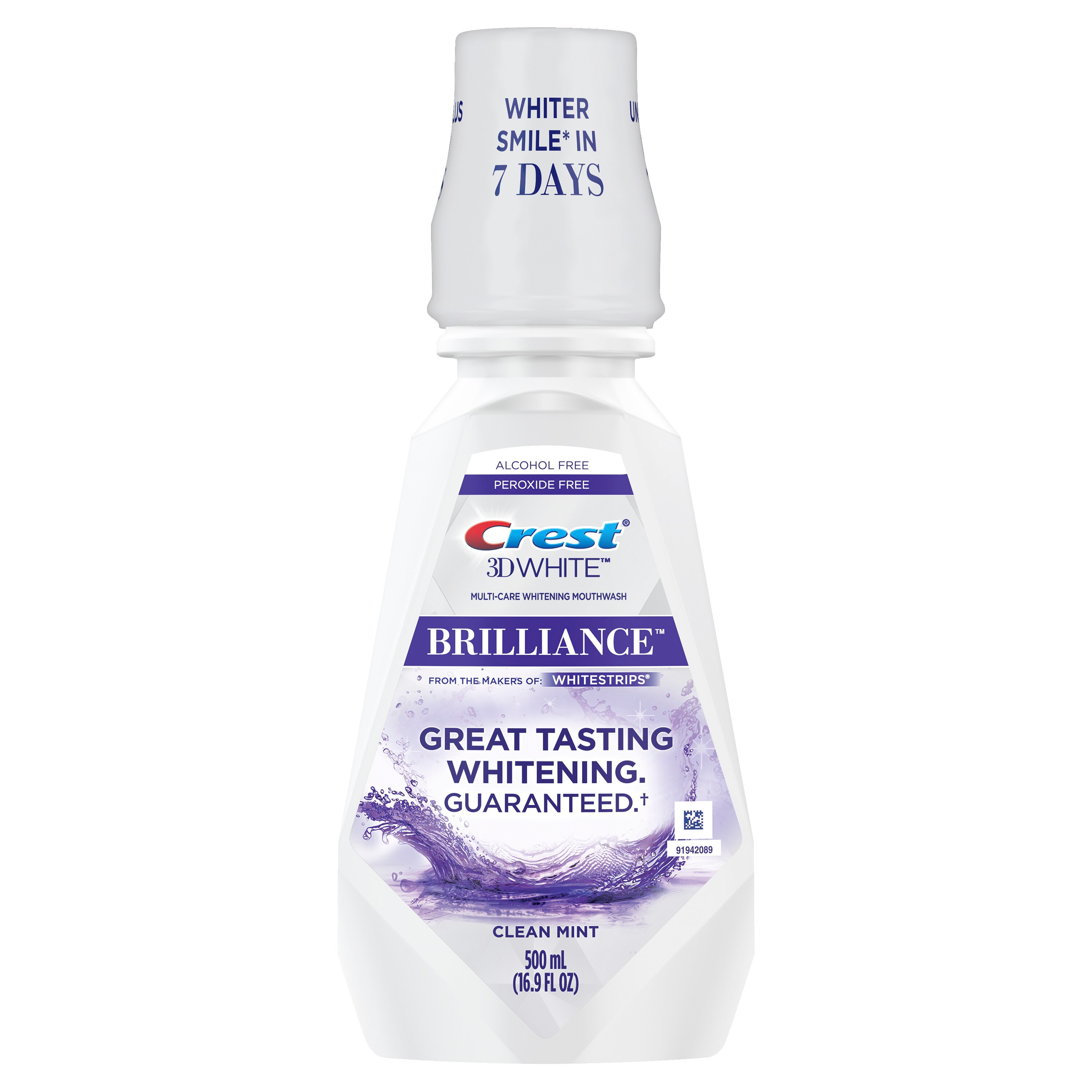 Crest 3D White Brilliance Alcohol Free Whitening Mouthwash, Clean Mint, 16.9 OZ