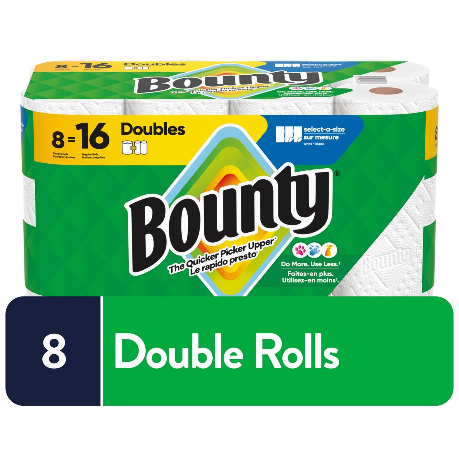 Bounty Select-A-Size Paper Towels, 8 Double Rolls, White, 90 Sheets Per Roll