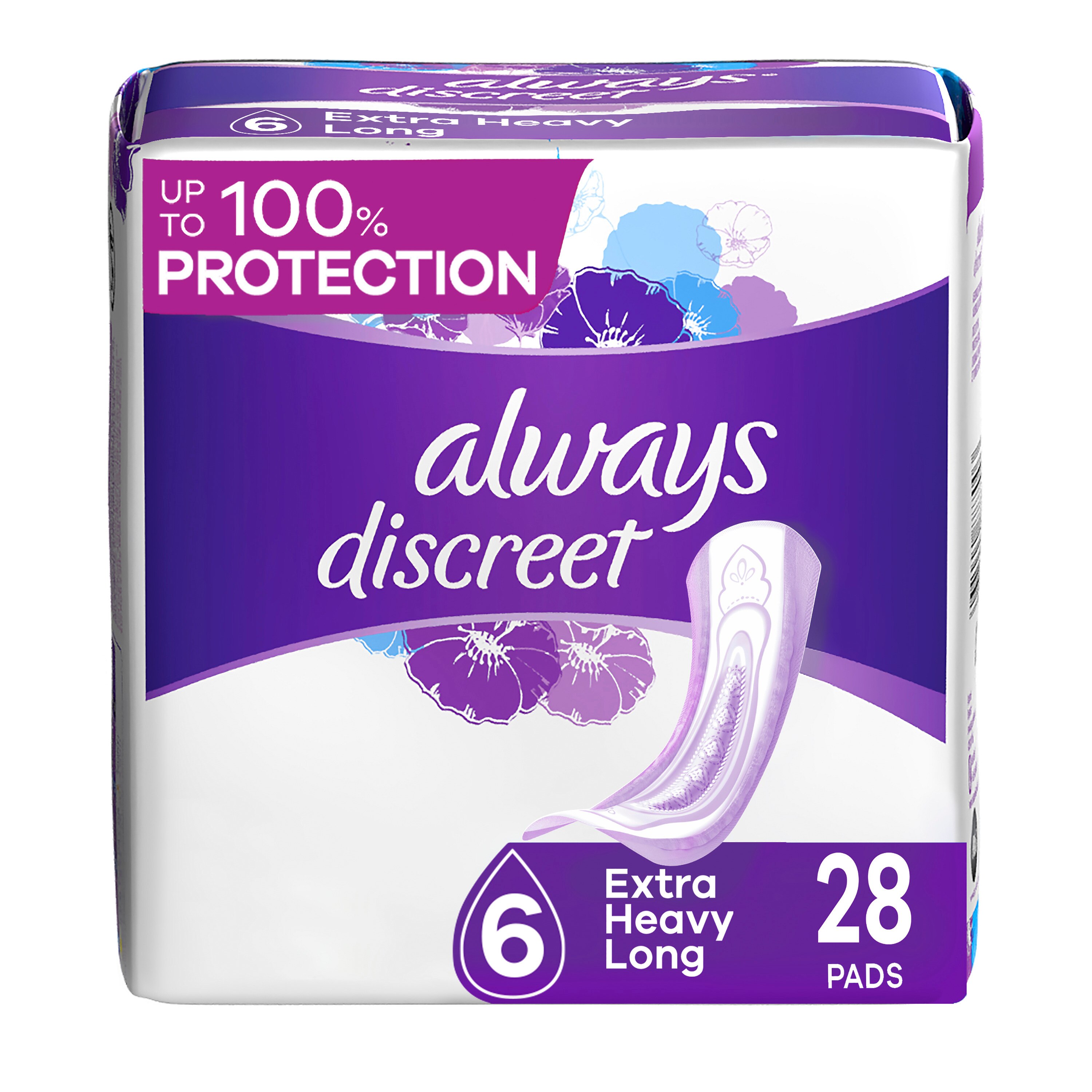 Always Discreet Incontinence Pads 6 Drop Extra Heavy Long (choose your count)