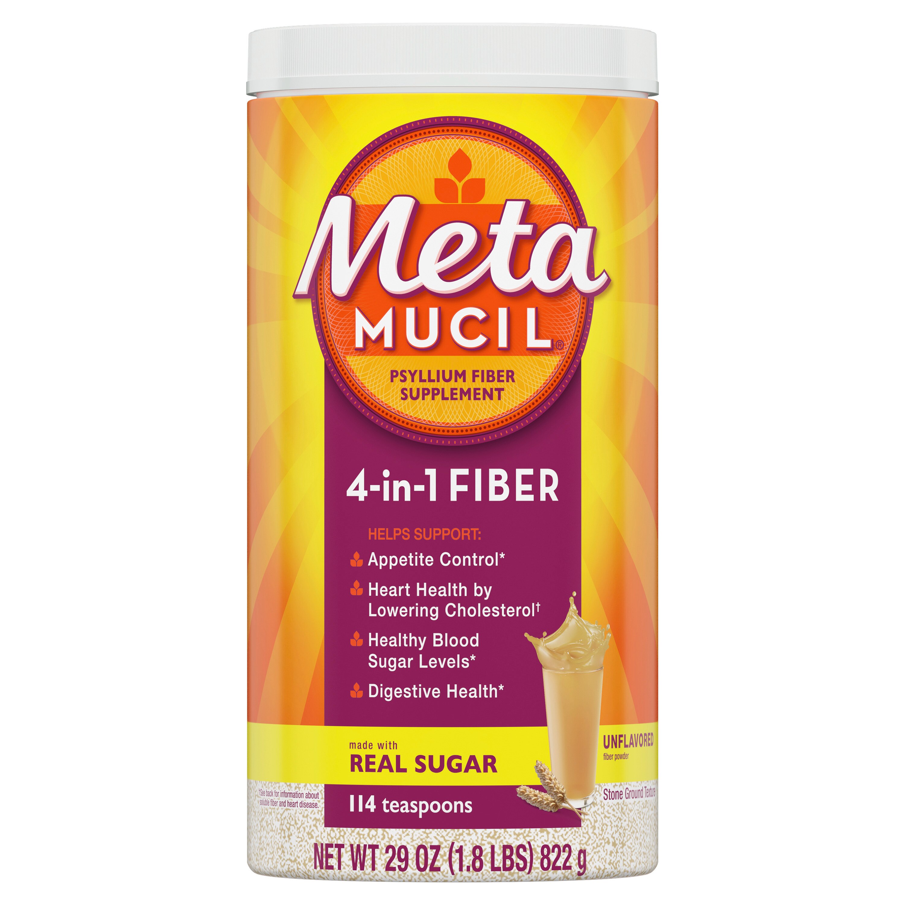 Metamucil 4-in-1 Psyllium Fiber Powder with Real Sugar