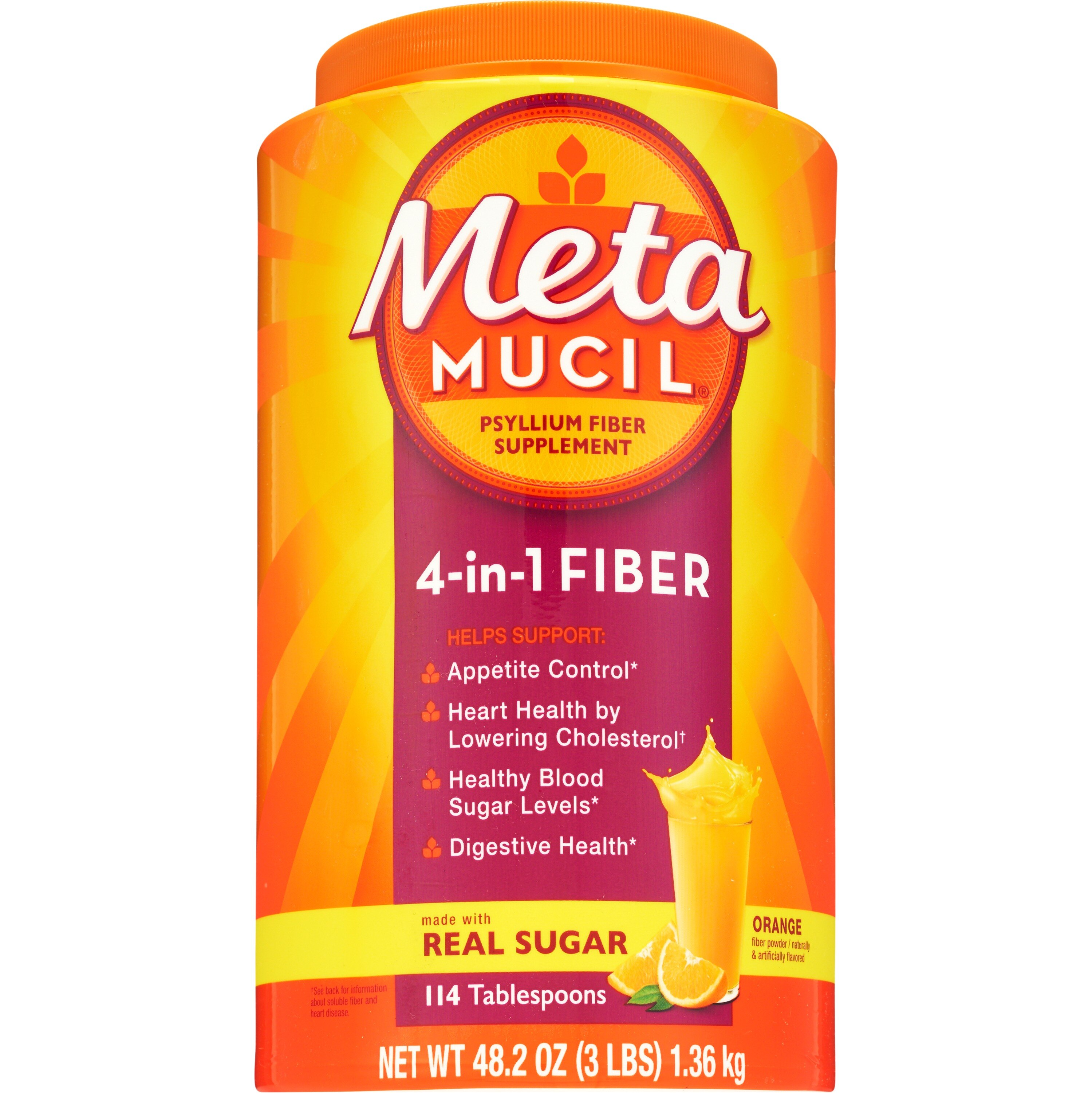 Metamucil 4-in-1 Psyllium Fiber Powder with Real Sugar