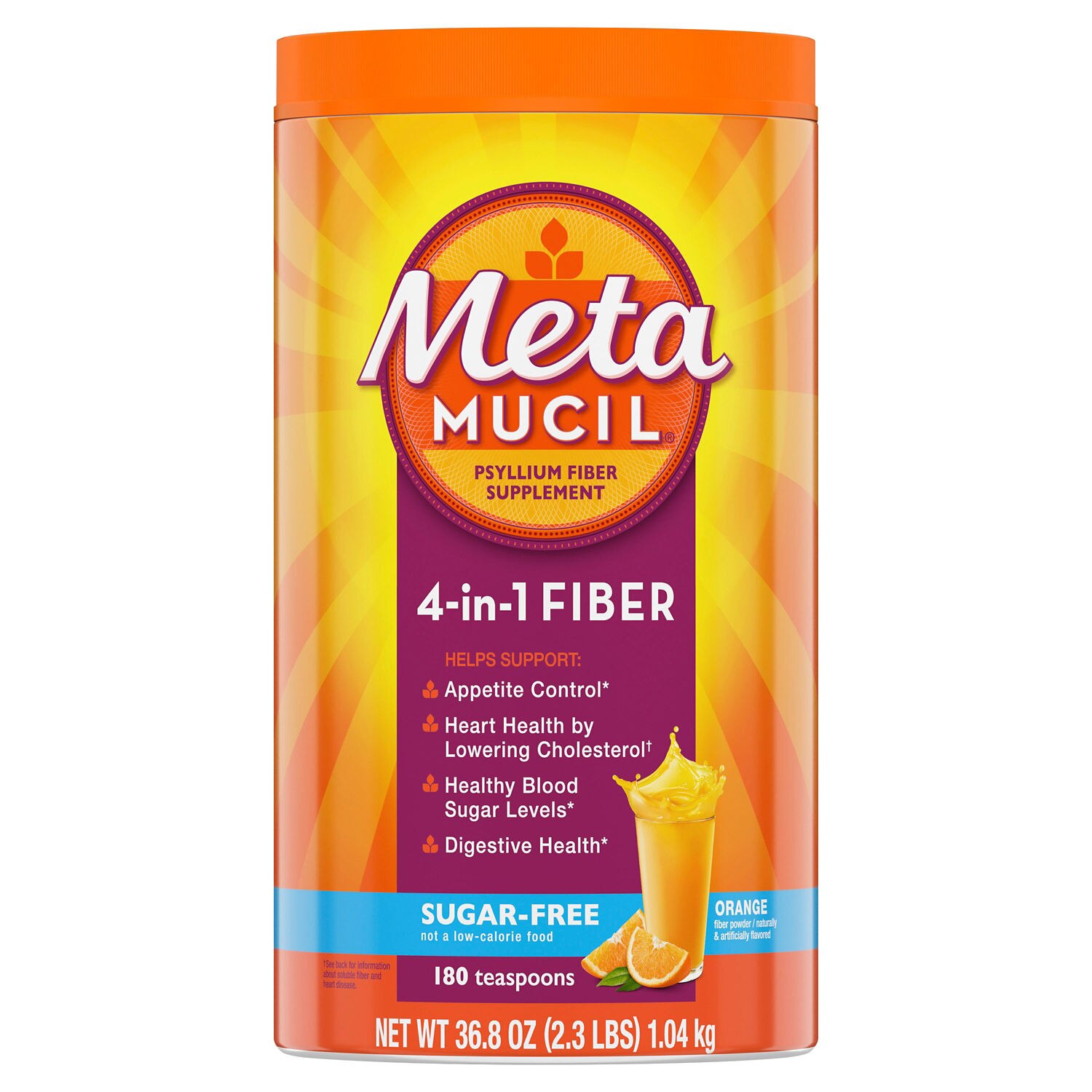 Metamucil 4-in-1 Psyllium Fiber Sugar-Free Powder, Orange