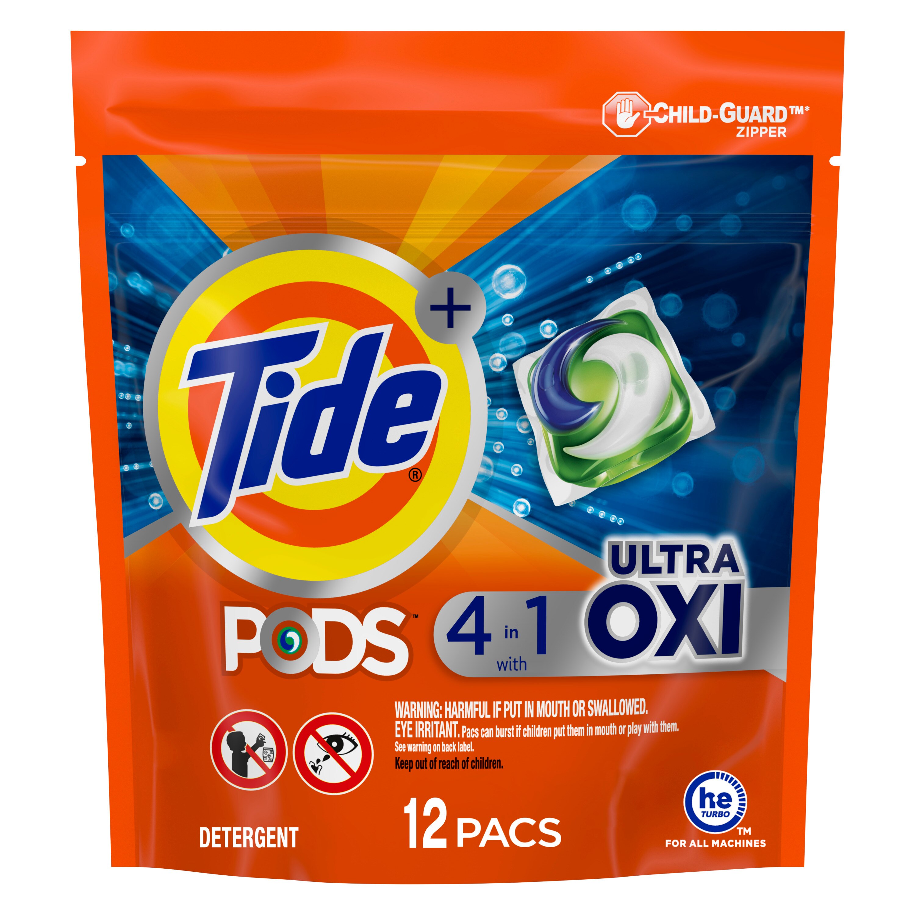 Tide + Pods 4-In-1 Ultra Oxi Laundry Detergent Pacs, 12 ct 