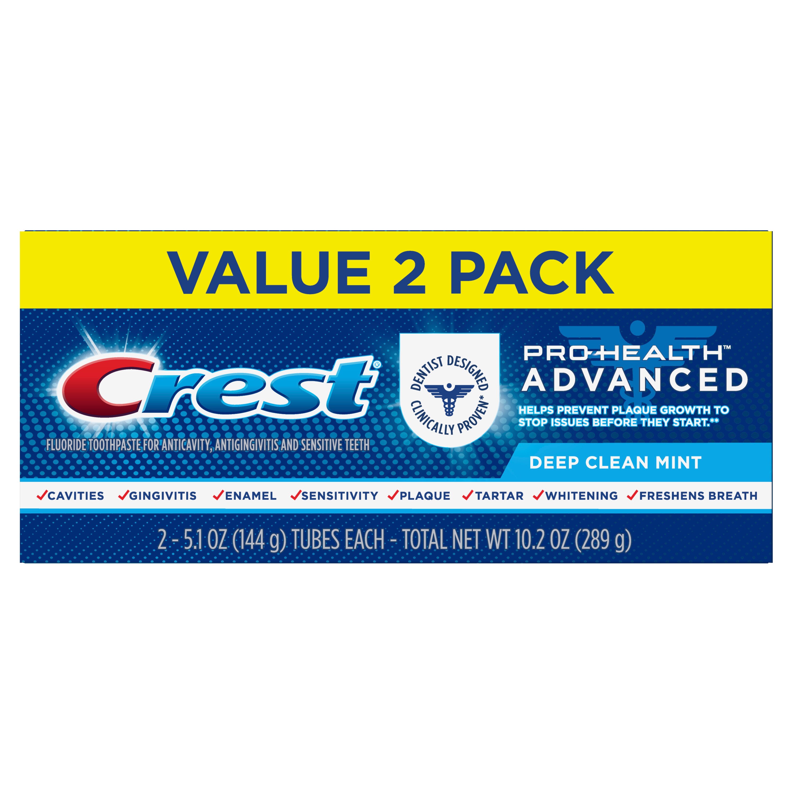 Crest Pro-Health Advanced Fluoride Toothpaste for Anticavity, Antigingivitis, and Sensitive Teeth, Deep Clean Mint