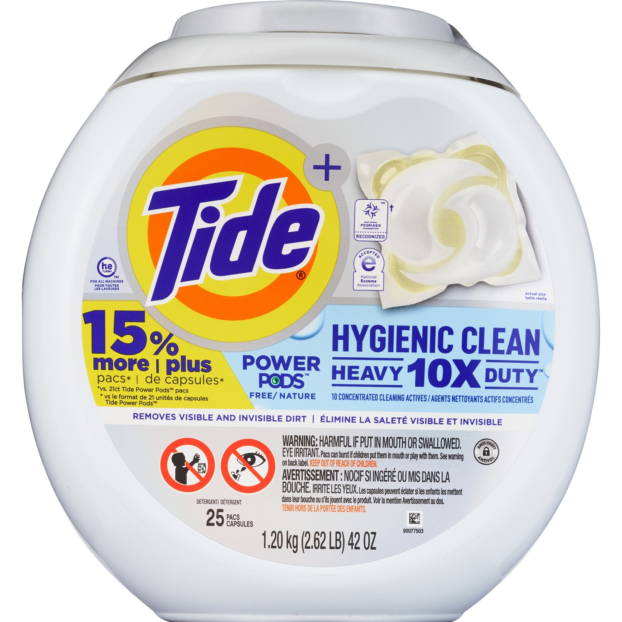 Tide + Power PODS Hygienic Clean Laundry Detergent Pacs, Free & Clear, 25 ct