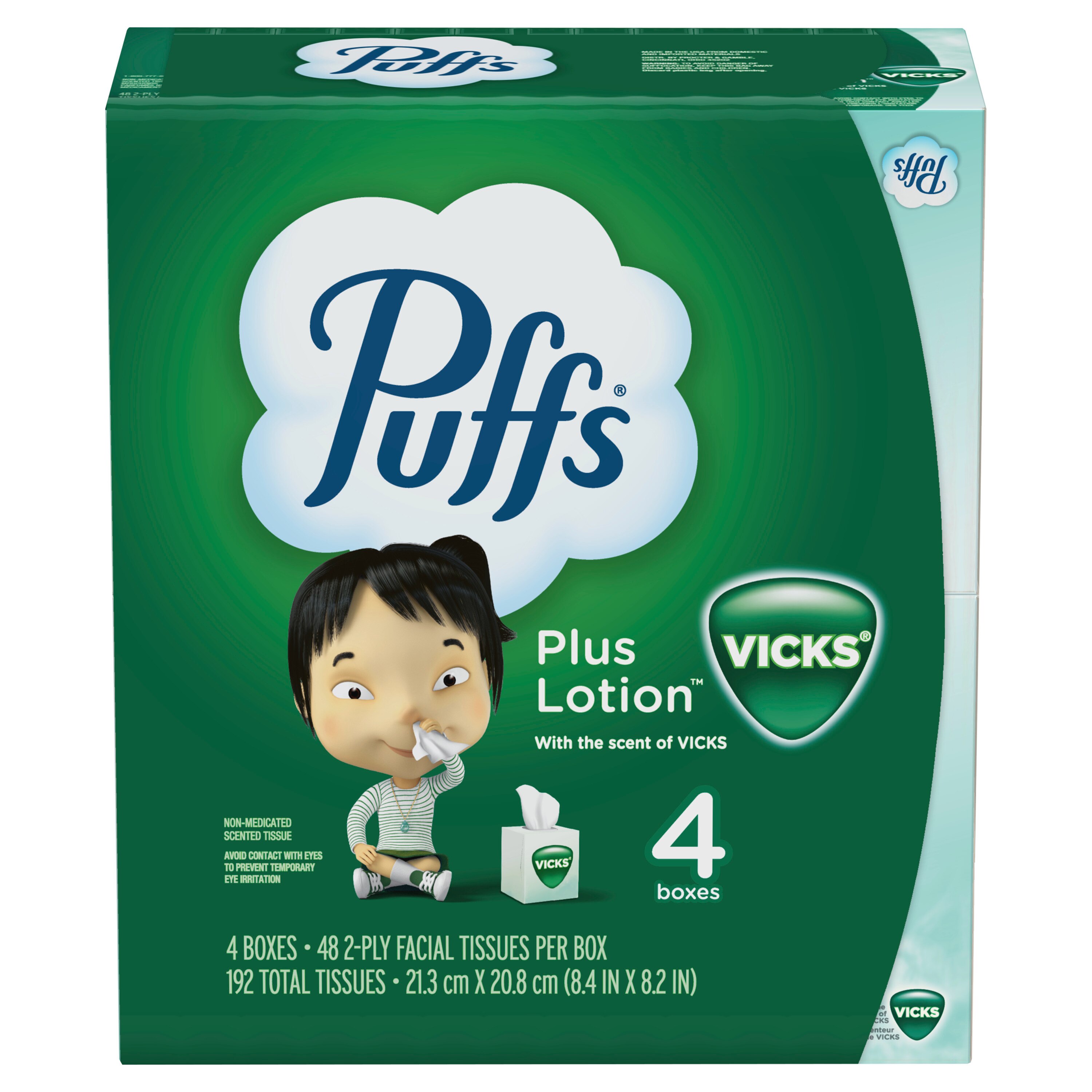 Puffs Plus Lotion with the Scent of Vick's Facial Tissues, 4 ct