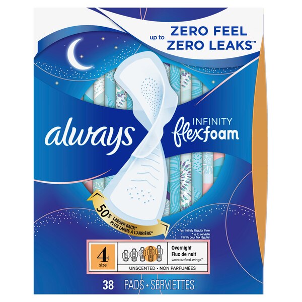 Always Infinity FlexFoam Size 4 Pads, Unscented, Overnight