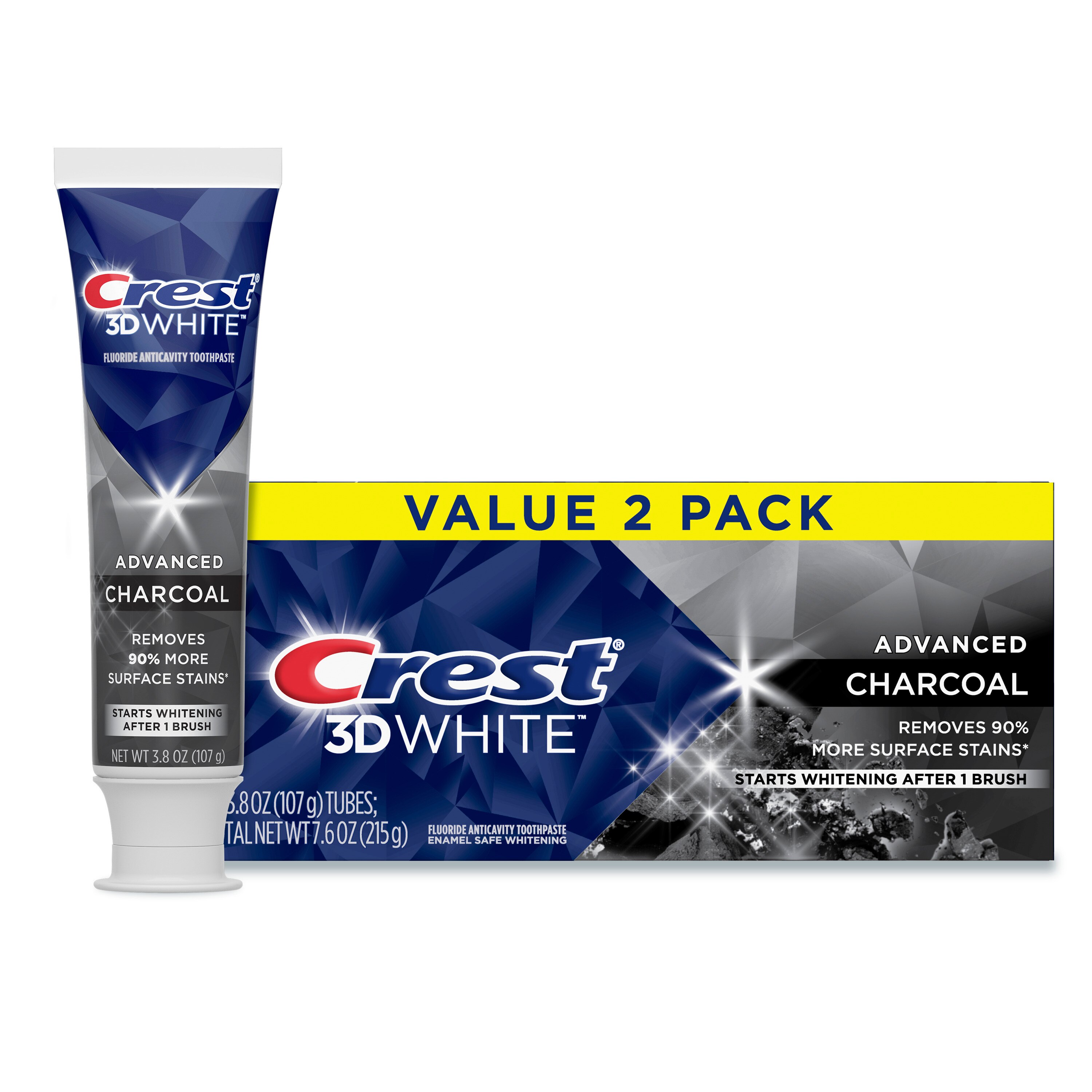 Crest 3D White Advanced Charcoal Teeth Whitening Toothpaste, 5.8 OZ, 2 Pack