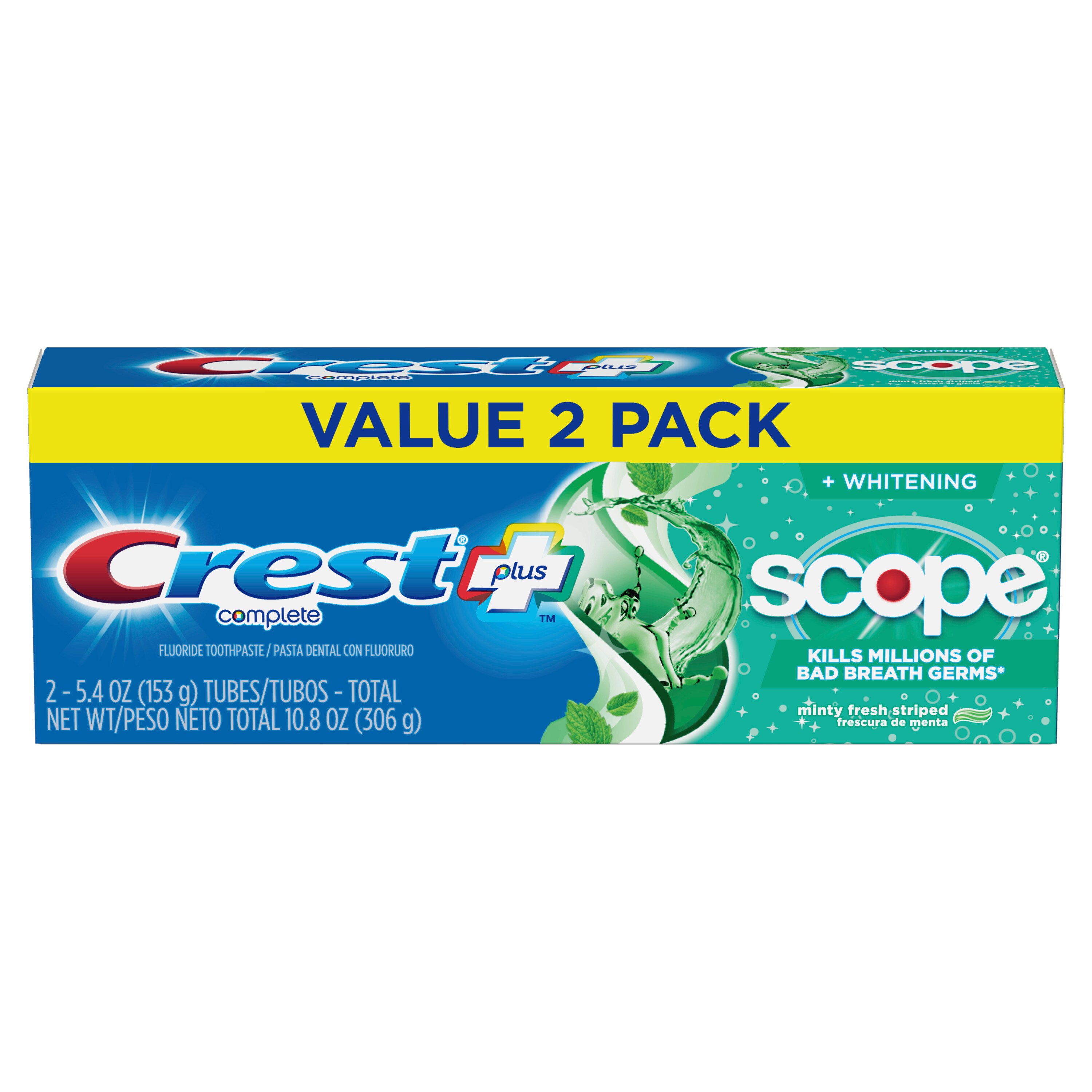 Crest Complete Plus Scope Whitening Fluoride Toothpaste, 5.4 OZ, 2 Pack