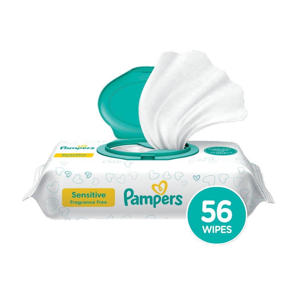 Pampers Baby Wipes Sensitive Perfume Free 1X Pop-Top 56 Count