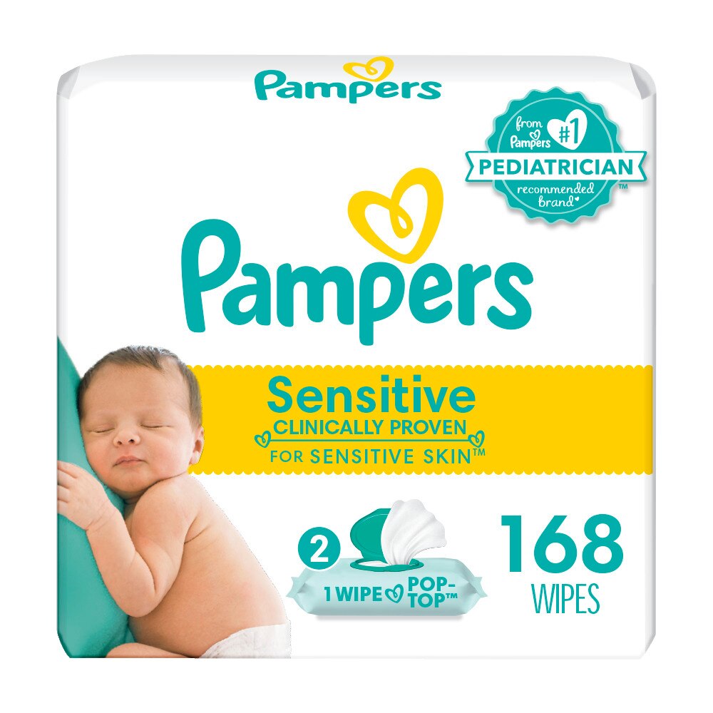 Pampers Baby Wipes Sensitive Perfume Free 3X Pop-Top Packs, 168 CT