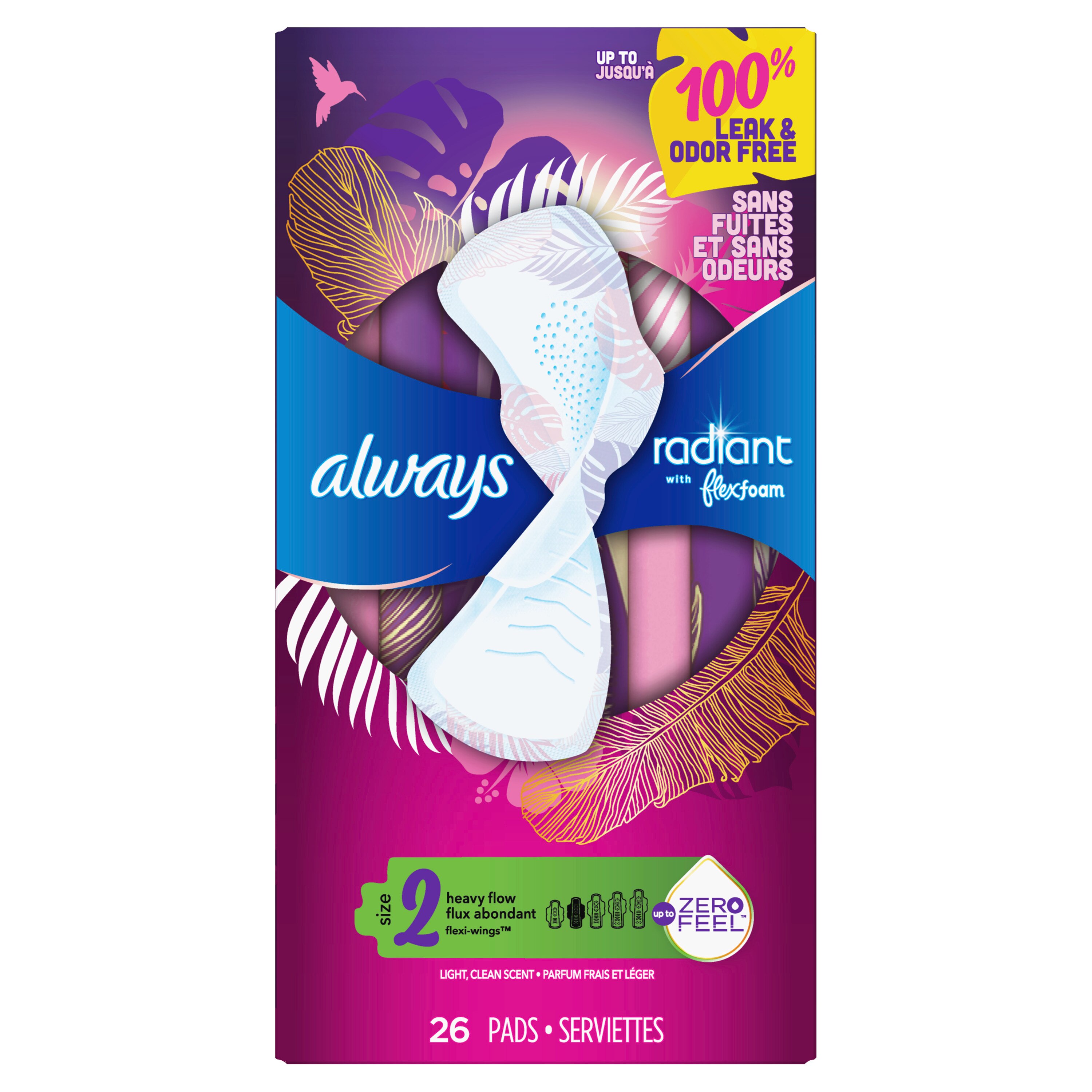 Always Radiant Size 2 Pads with Wings, Scented, Heavy