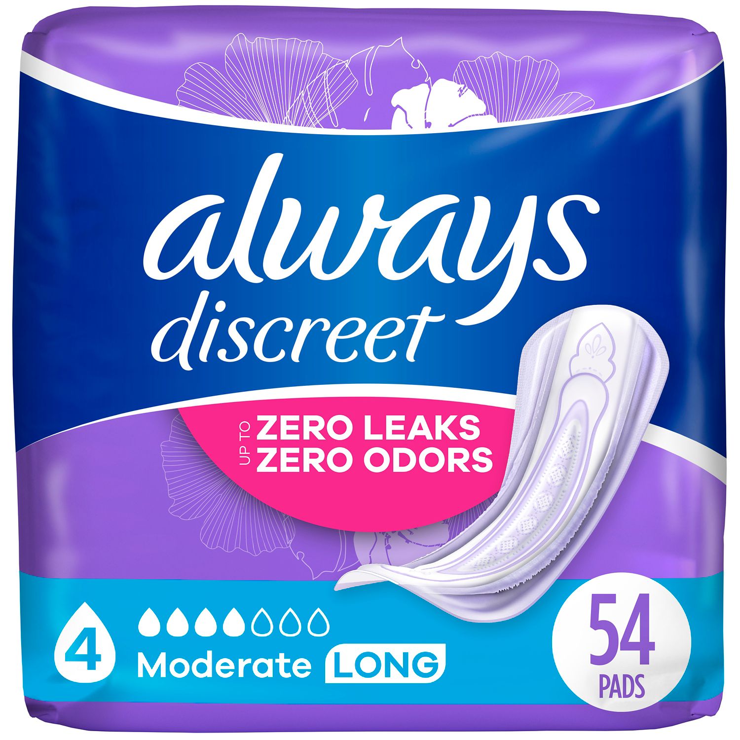 Always Discreet Incontinence Pads 4 Drop Moderate Absorbancy