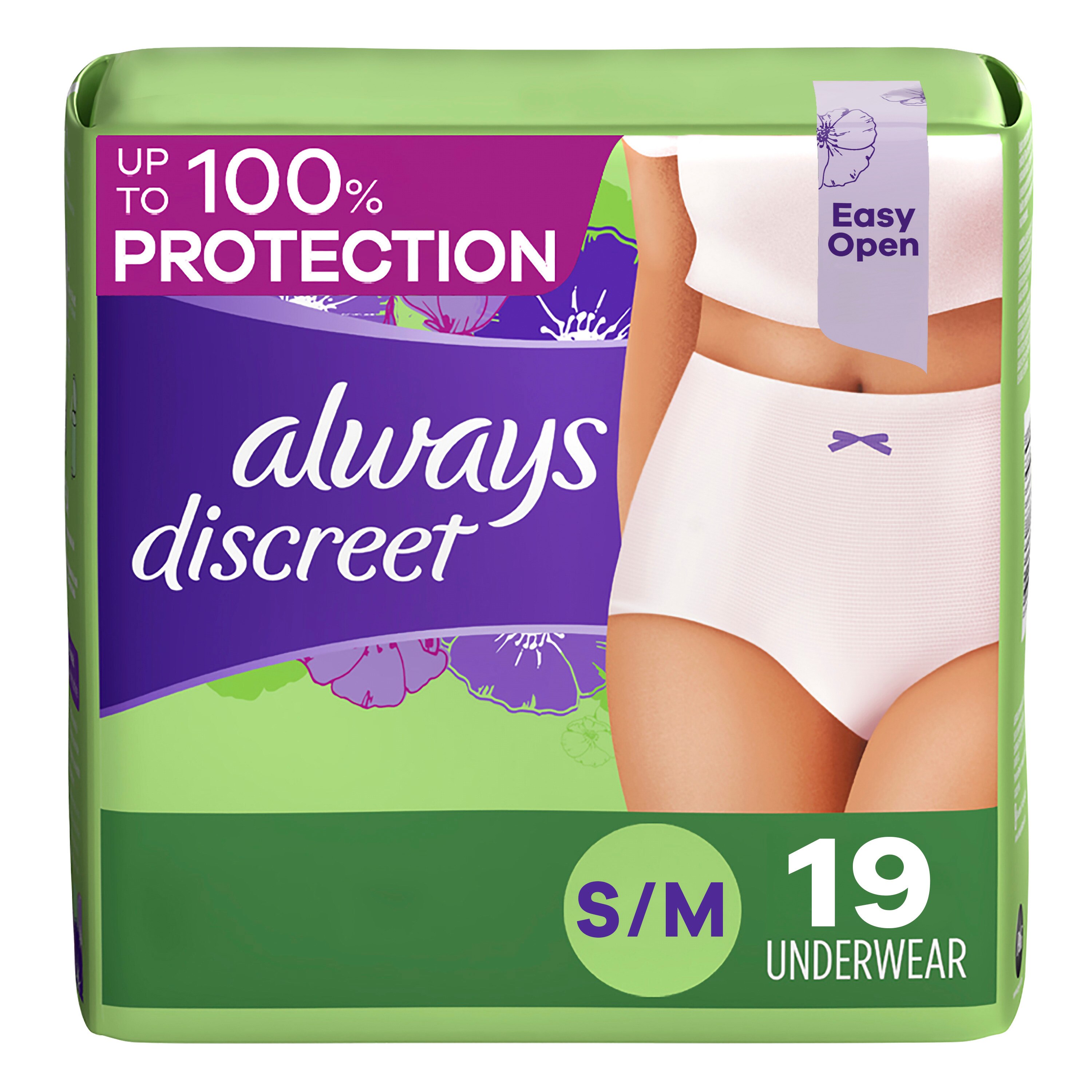 Always Discreet Incontinence Underwear for Women Maximum Protection, S/M, 19 CT