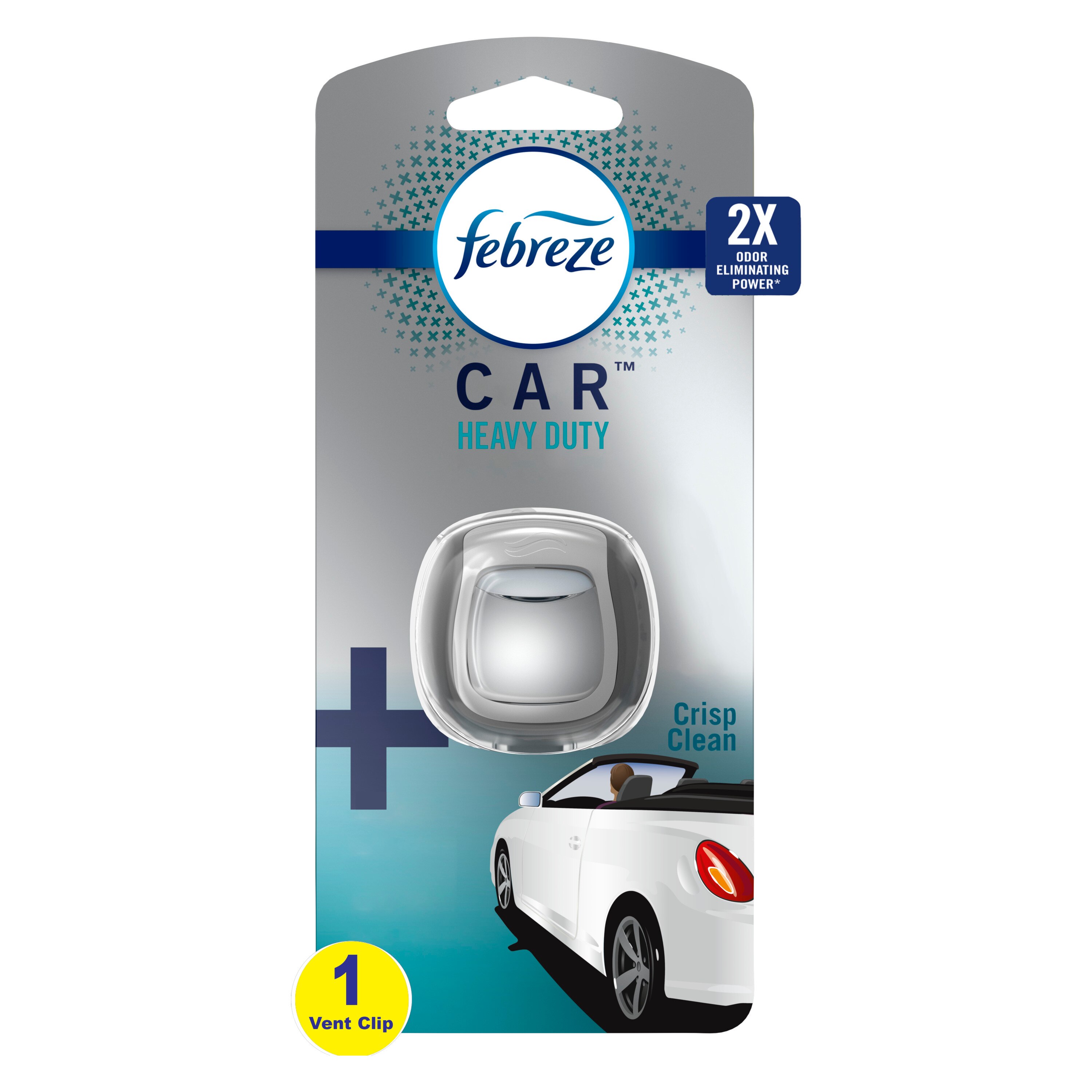 Febreze Odor-Fighting Car, Heavy Duty Air Freshener Vent Clip, Crisp Clean, 1 count