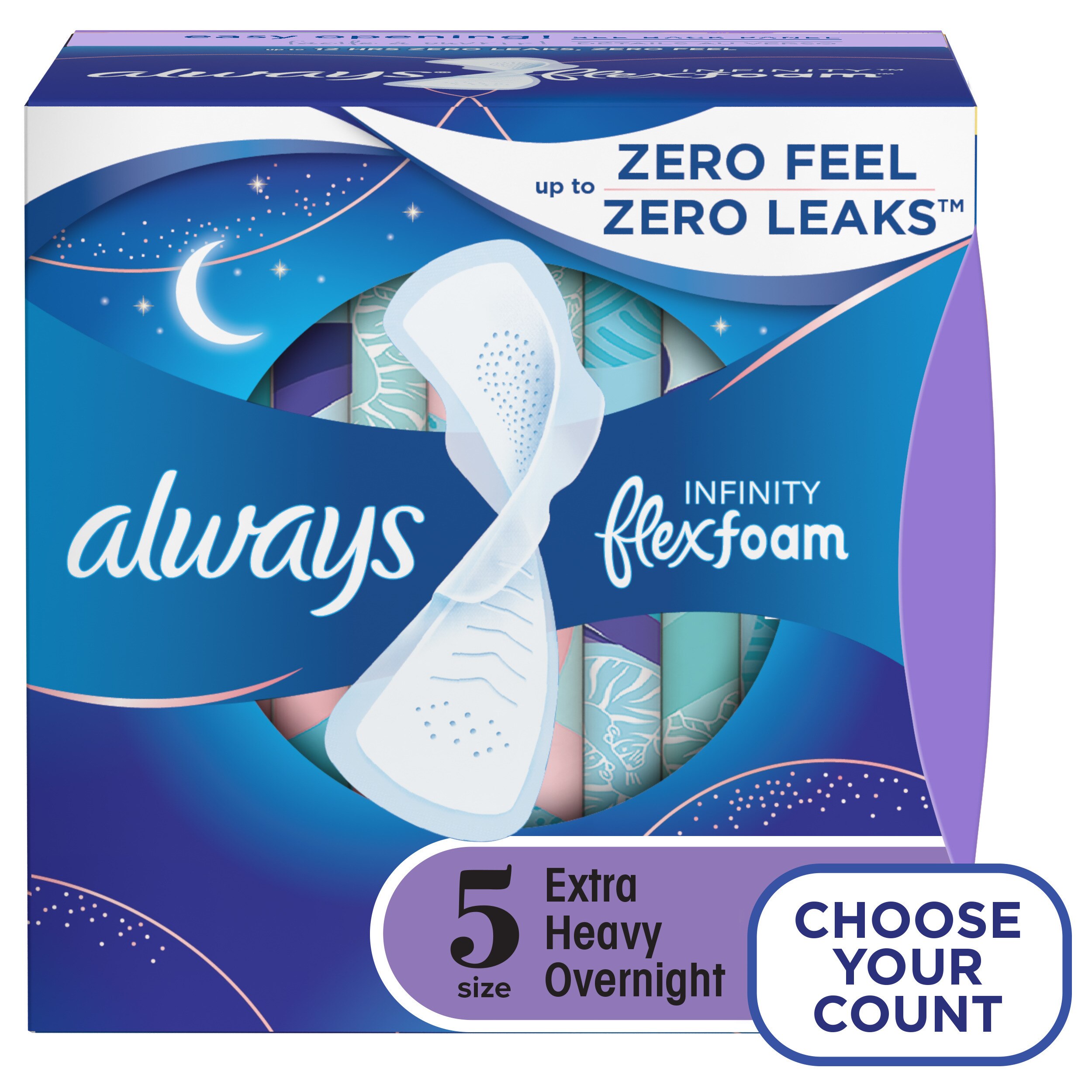 Always Infinity FlexFoam Size 5 Pads, Unscented, Extra Heavy Overnight