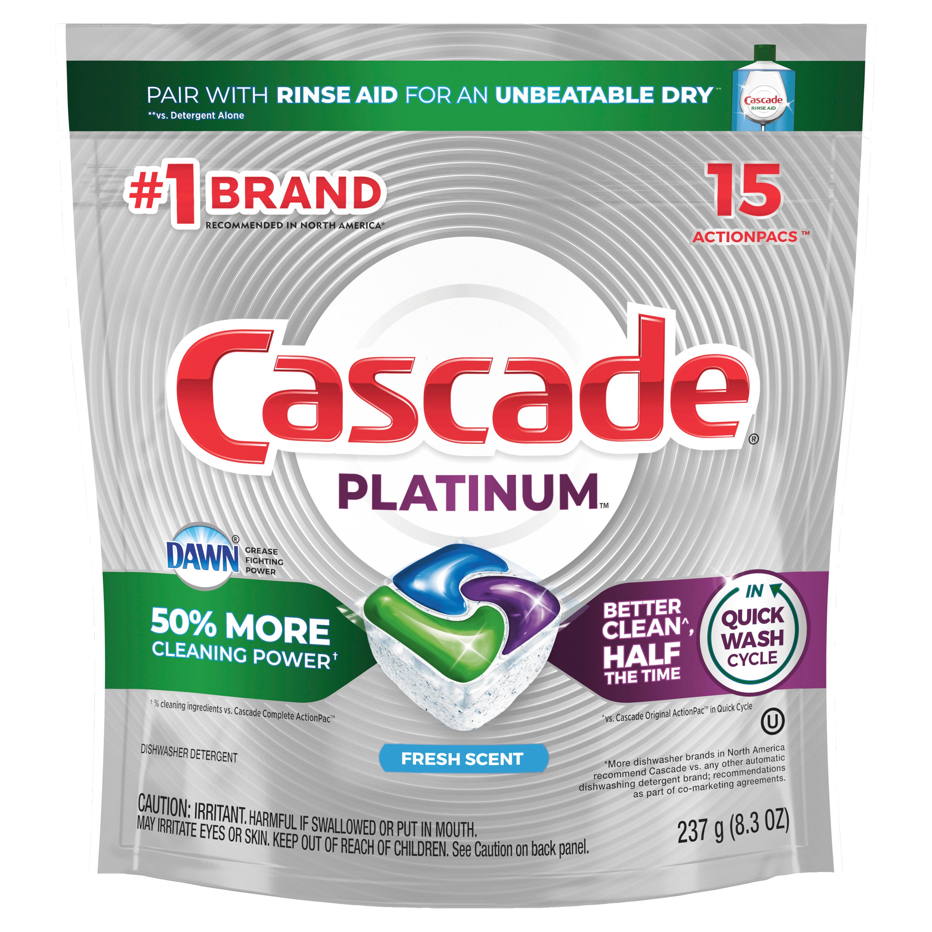 Cascade Platinum ActionPacs Dishwasher Detergent Pods, Fresh