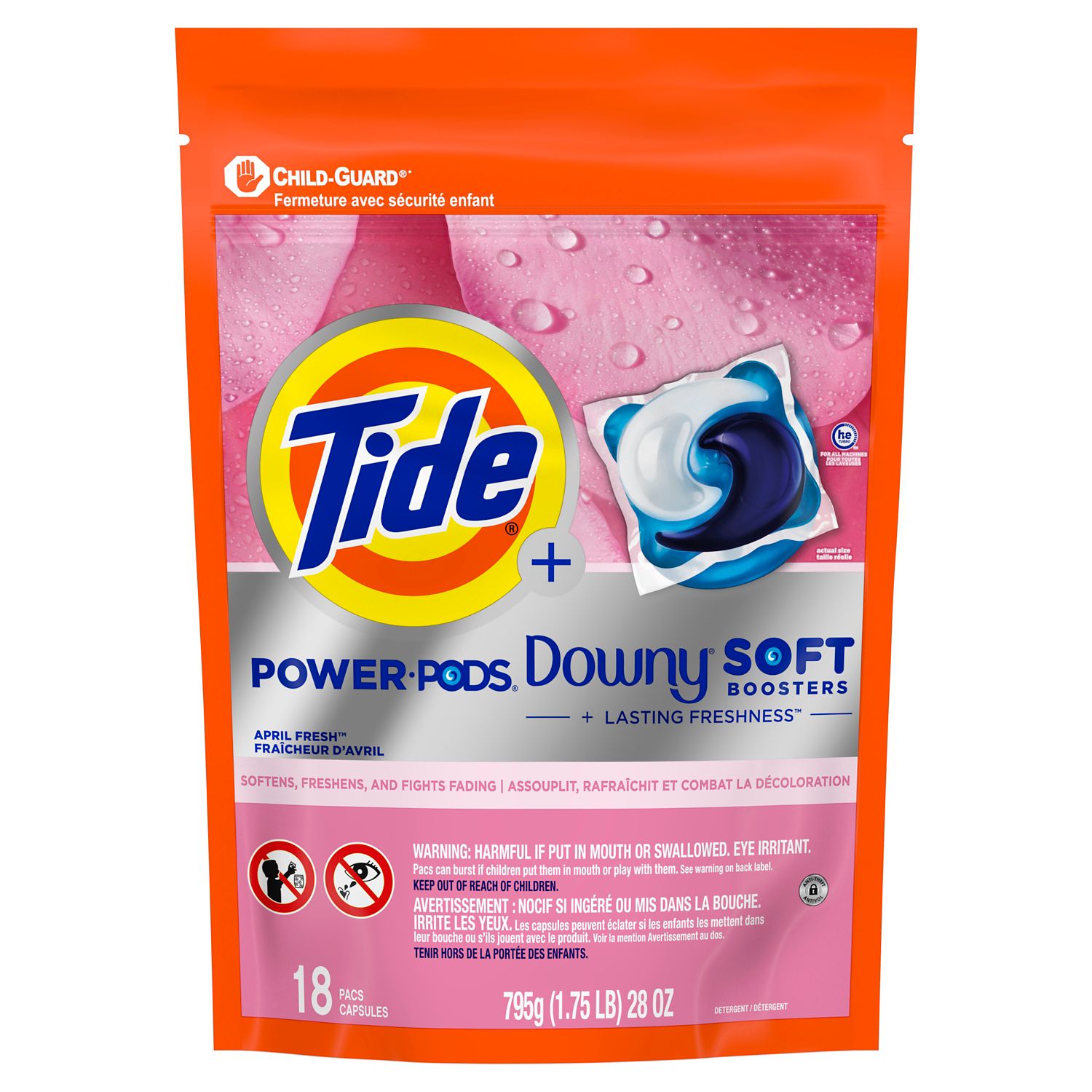 Tide PODS Plus Downy HE Turbo Liquid Laundry Detergent Pacs, April Fresh, 26 CT