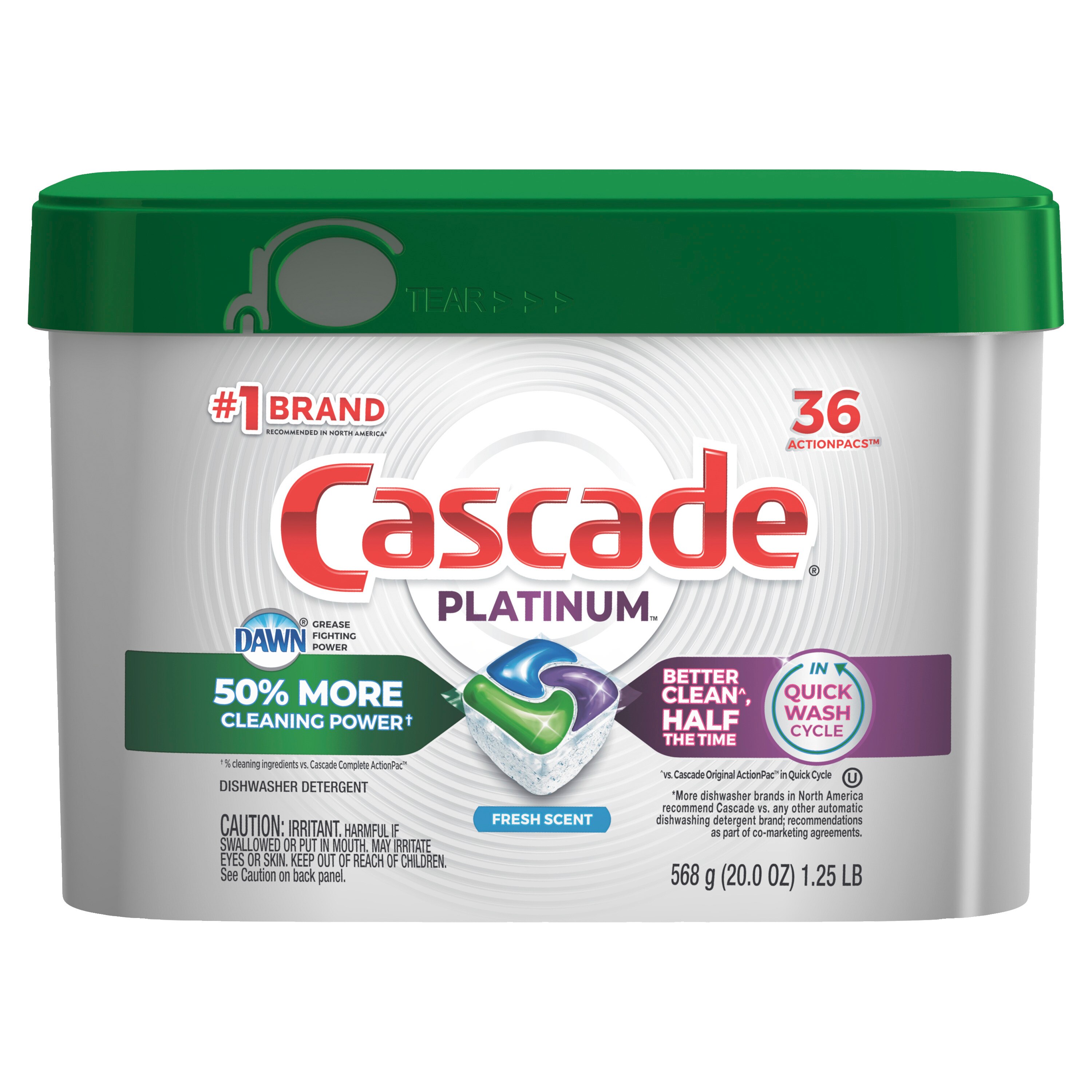 Cascade Platinum Dishwasher Pods, ActionPacs Dishwasher Detergent, Fresh Scent, 36 ct