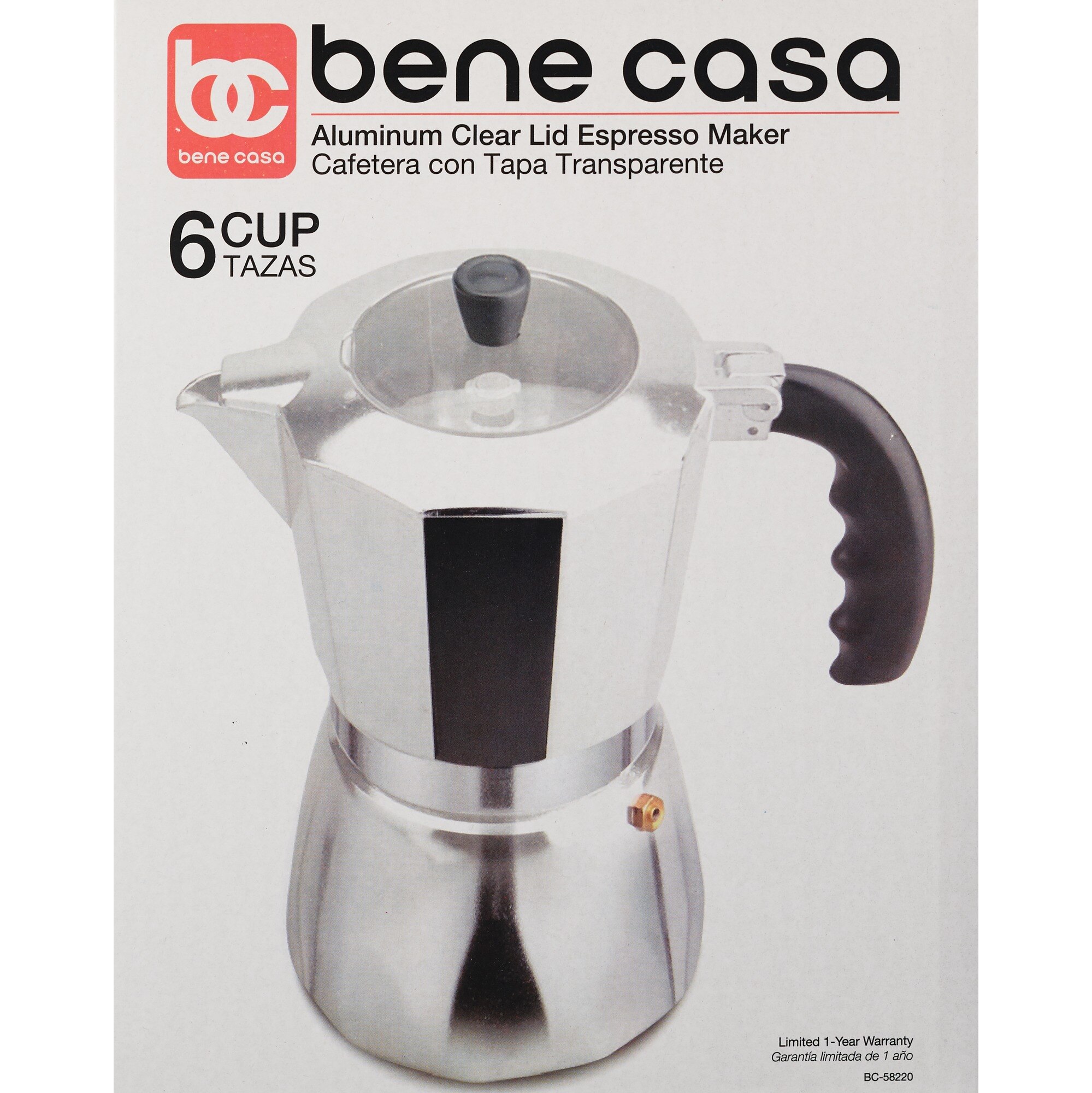 Bene Casa Stove Top See Thru Lid Espresso Coffee Maker, 6 CUP