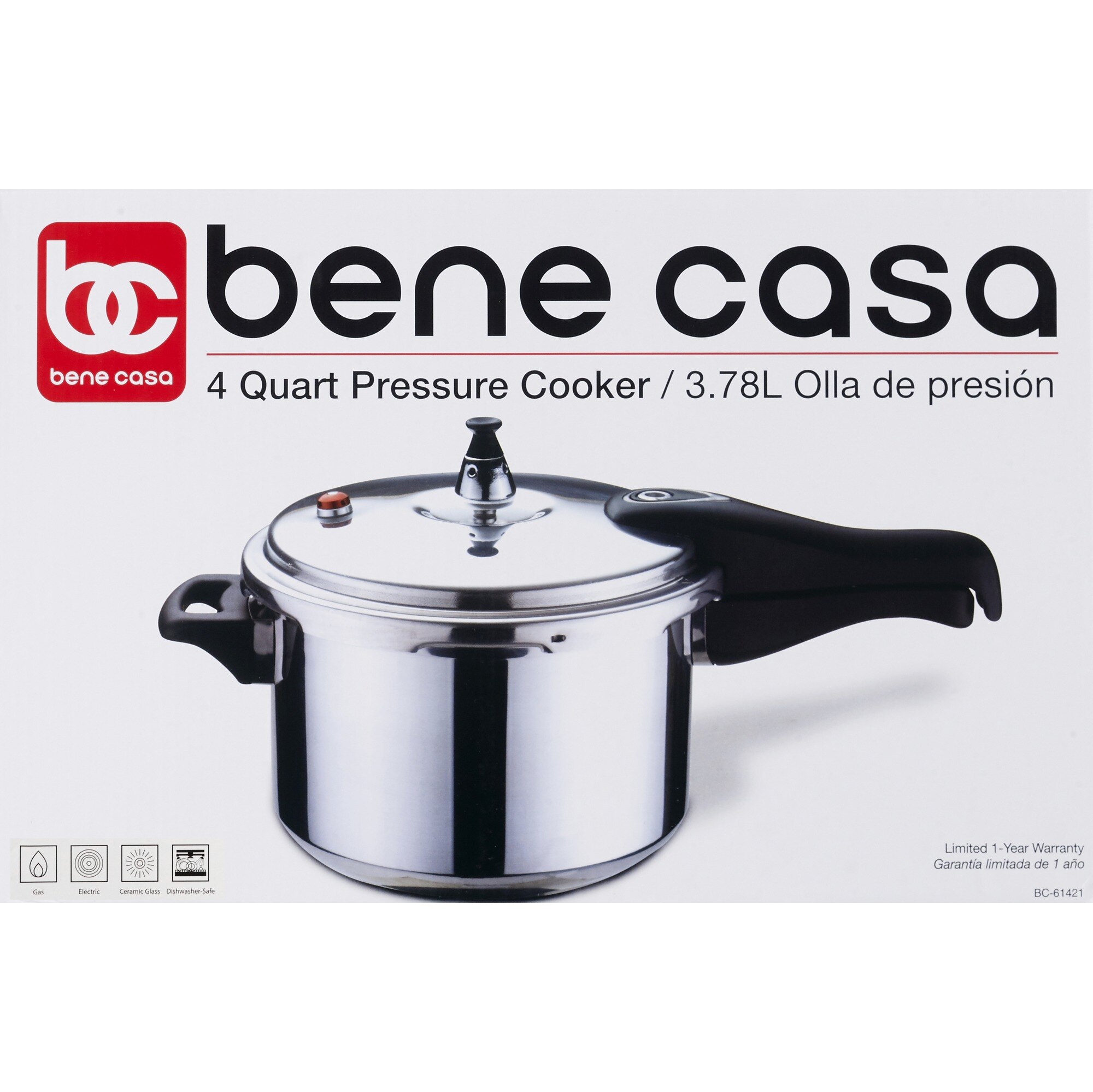 Bene Casa Stove Top Pressure Cooker, Aluminum, 4 LT