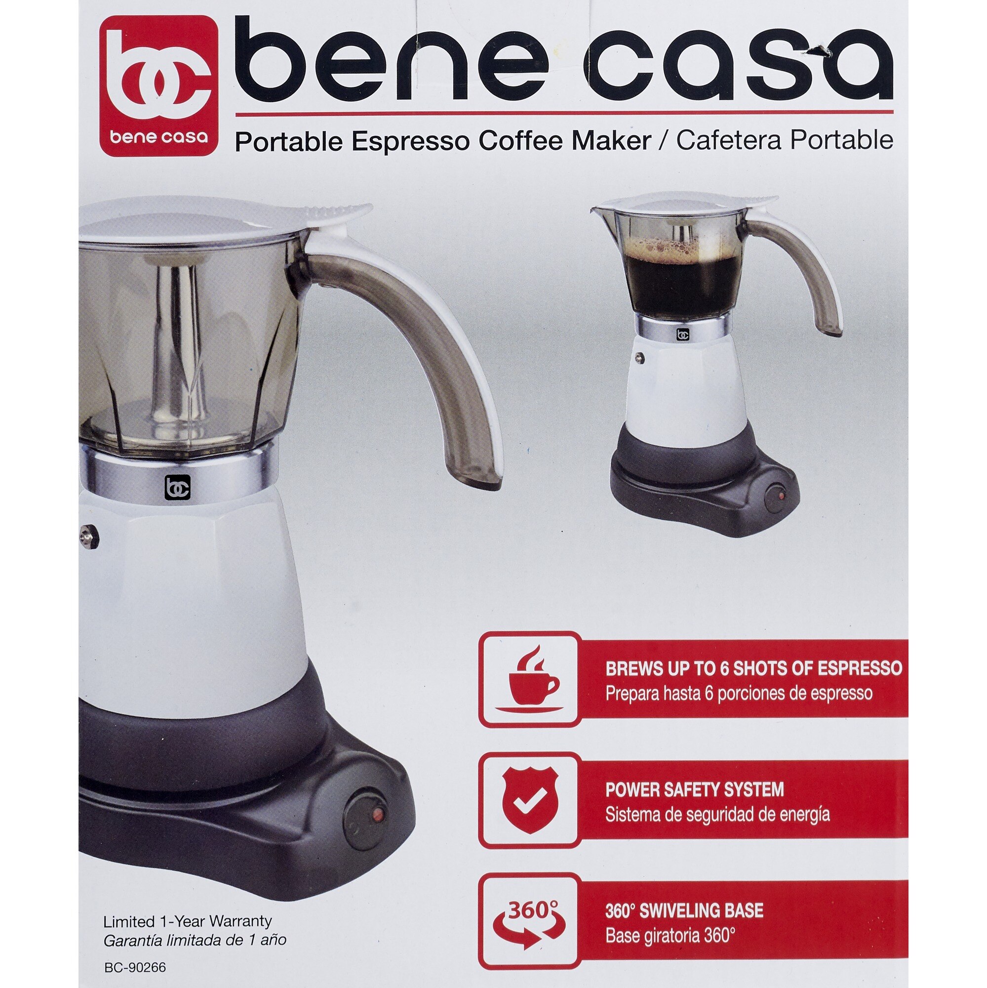 Bene Casa Electric Espresso Maker/Cafetera, White, 6 CUP