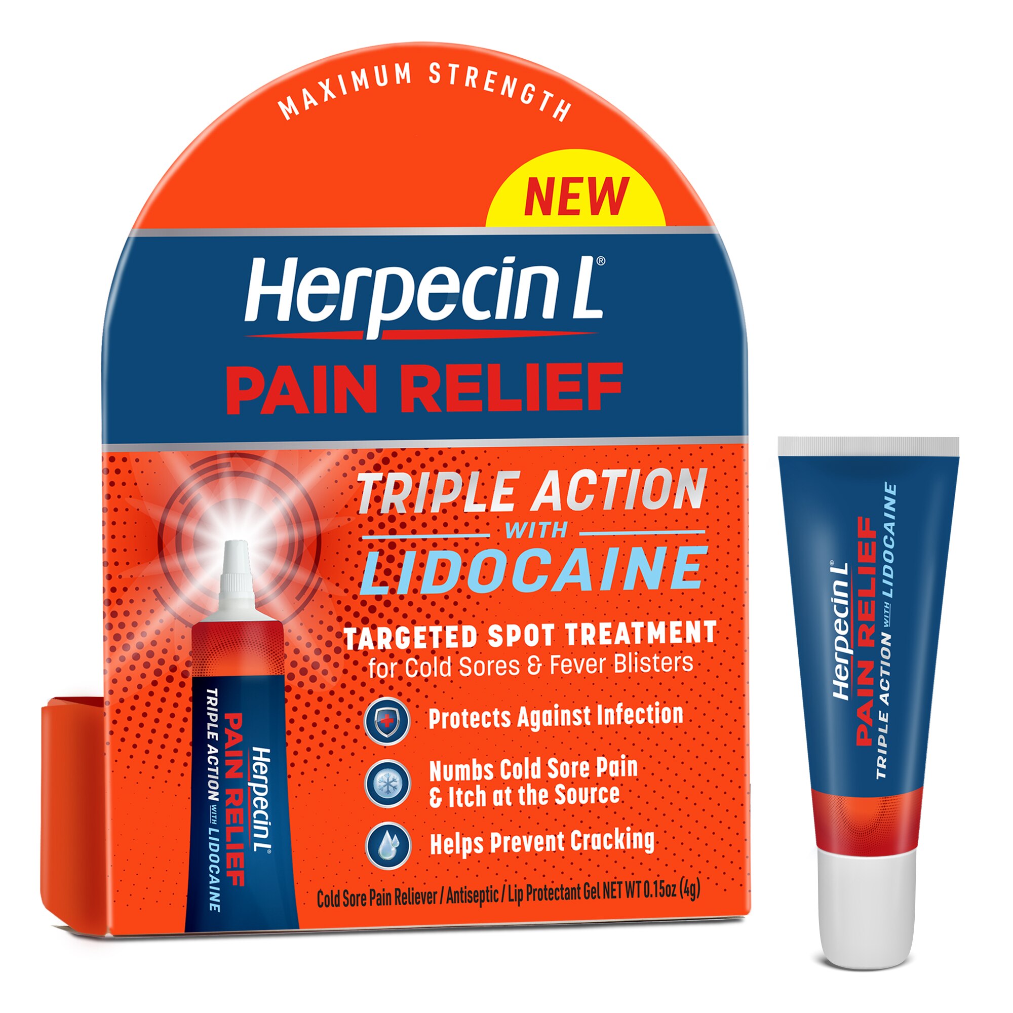 Herpecin L Pain Relief Triple Action with Lidocaine Cold Sore Treatment, 0.15 OZ