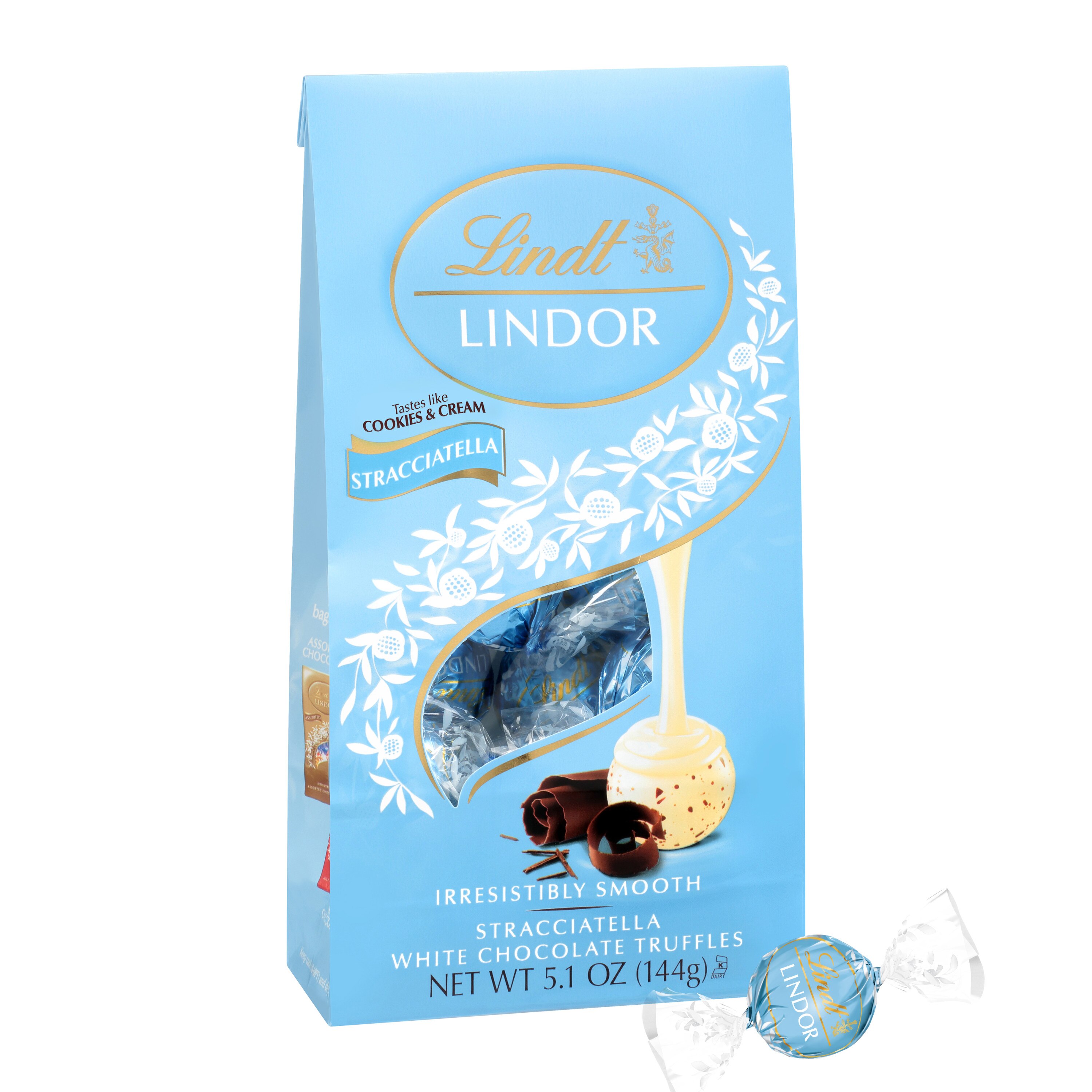 Lindt Lindor Stracciatella White Chocolate Candy Truffles, Melting Truffle Center, 5.1 oz