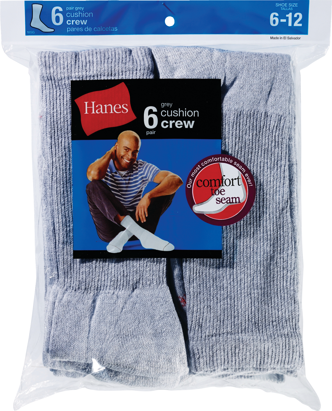 Hanes Socks Men's Active Crew Size 6-12 Grey