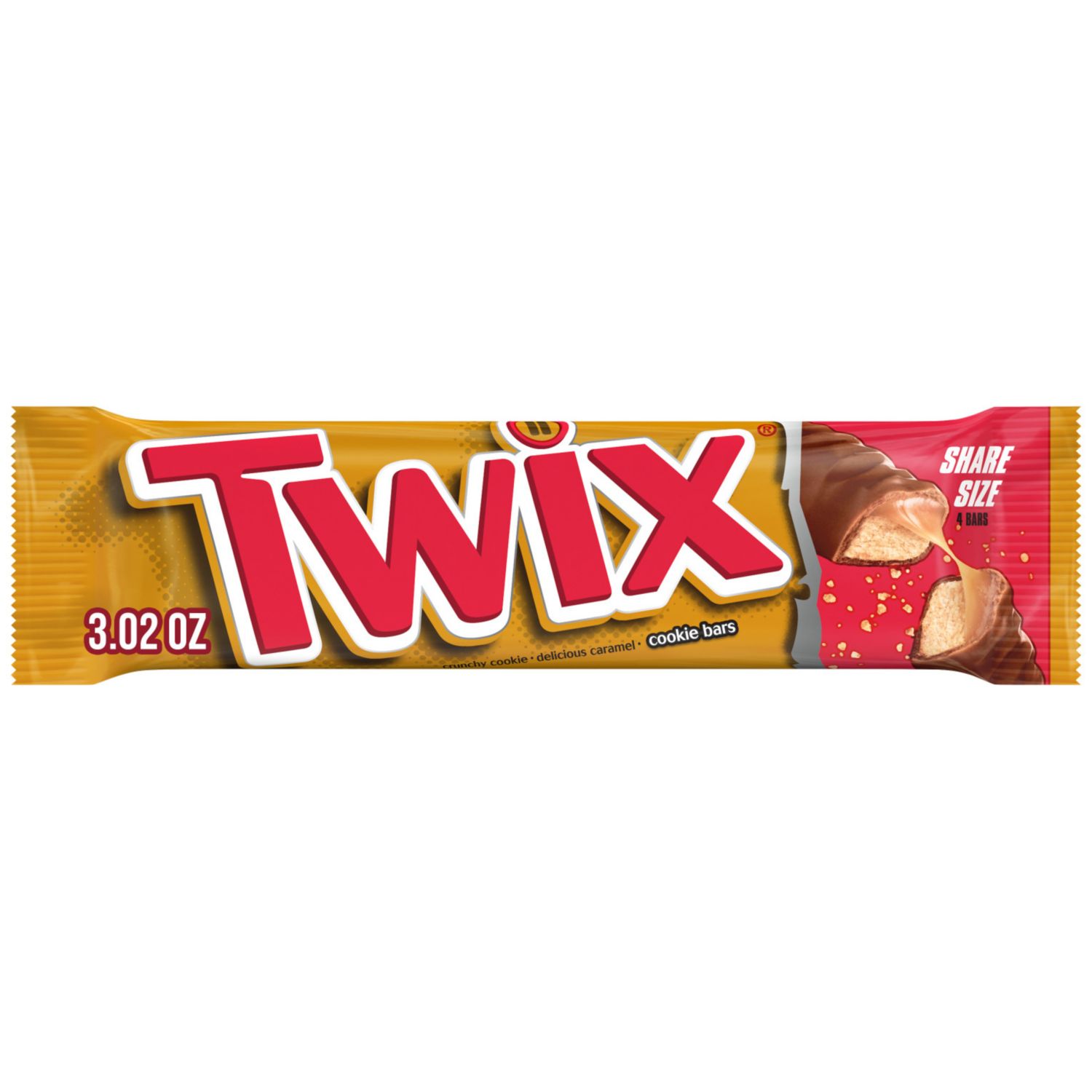 Twix Caramel Chocolate Cookie Candy Bar, Share Size, 3.02 oz