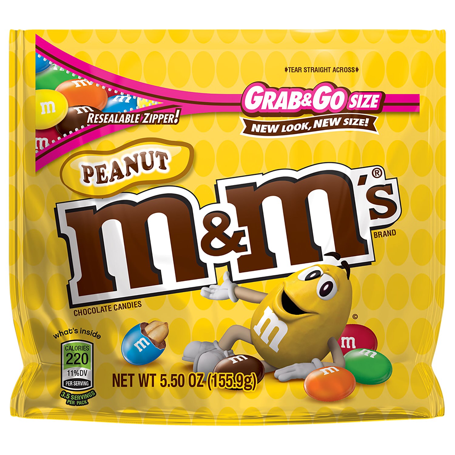 M&M's Peanut Milk Chocolate Candy, Grab & Go Size, 5.5 Oz