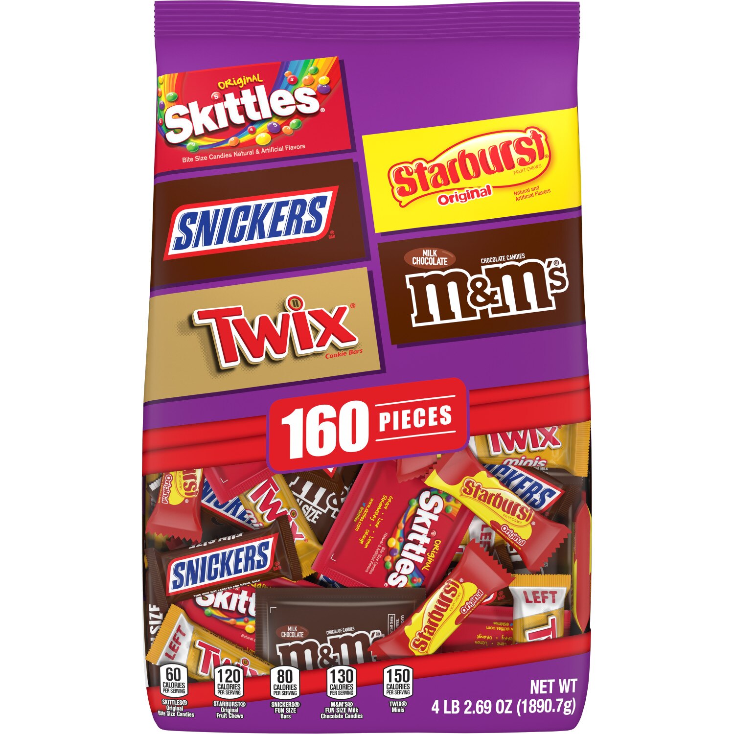 M&M'S Milk Chocolate, Skittles, Snickers, Starburst  & Twix Halloween Candy Assortment,160 ct, 62.82 oz