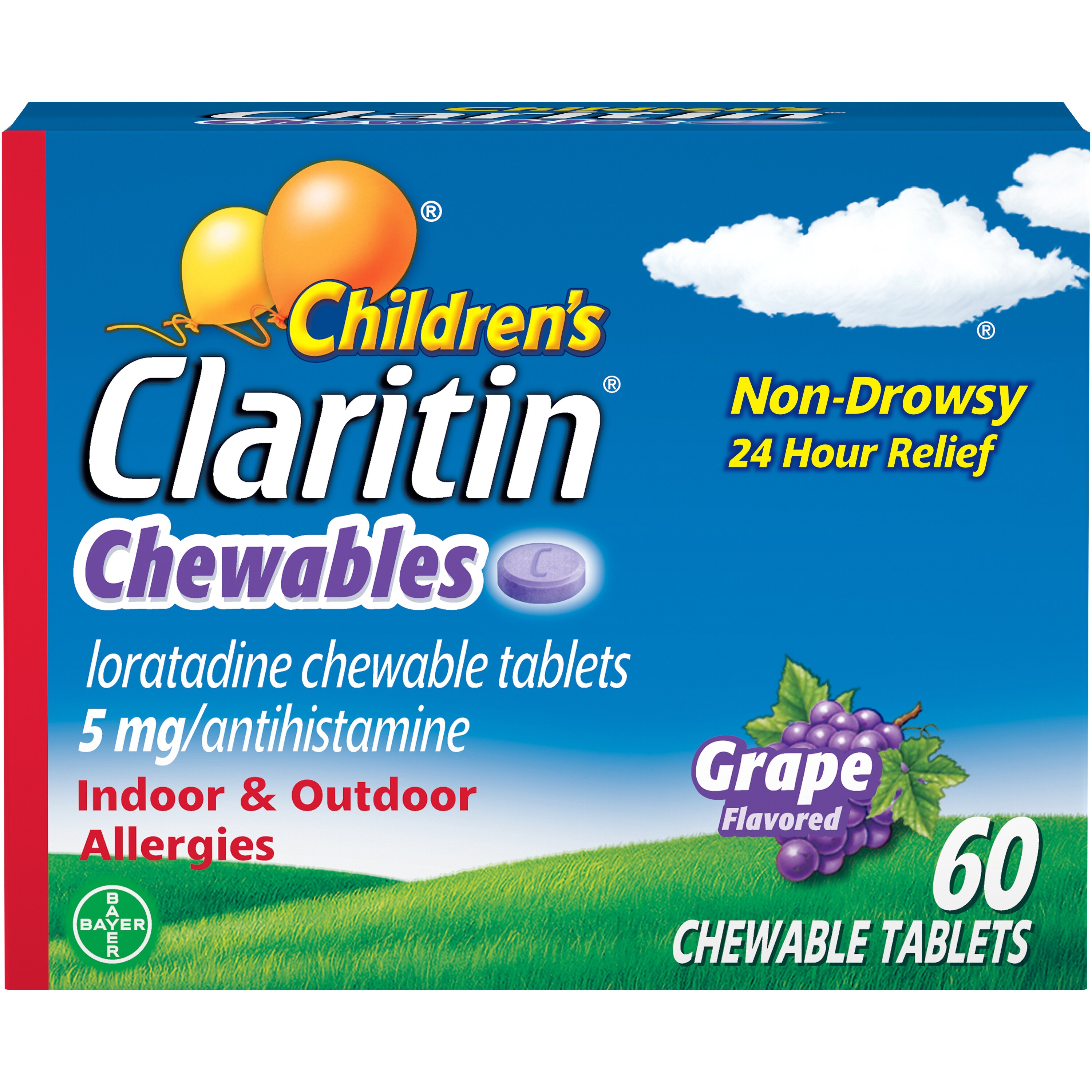 Claritin Children's Non-Drowsy 24HR Allergy Relief Chewable Tablets, Grape