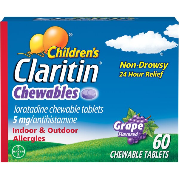 Claritin Children's Non-Drowsy 24HR Allergy Relief Chewable Tablets, Grape