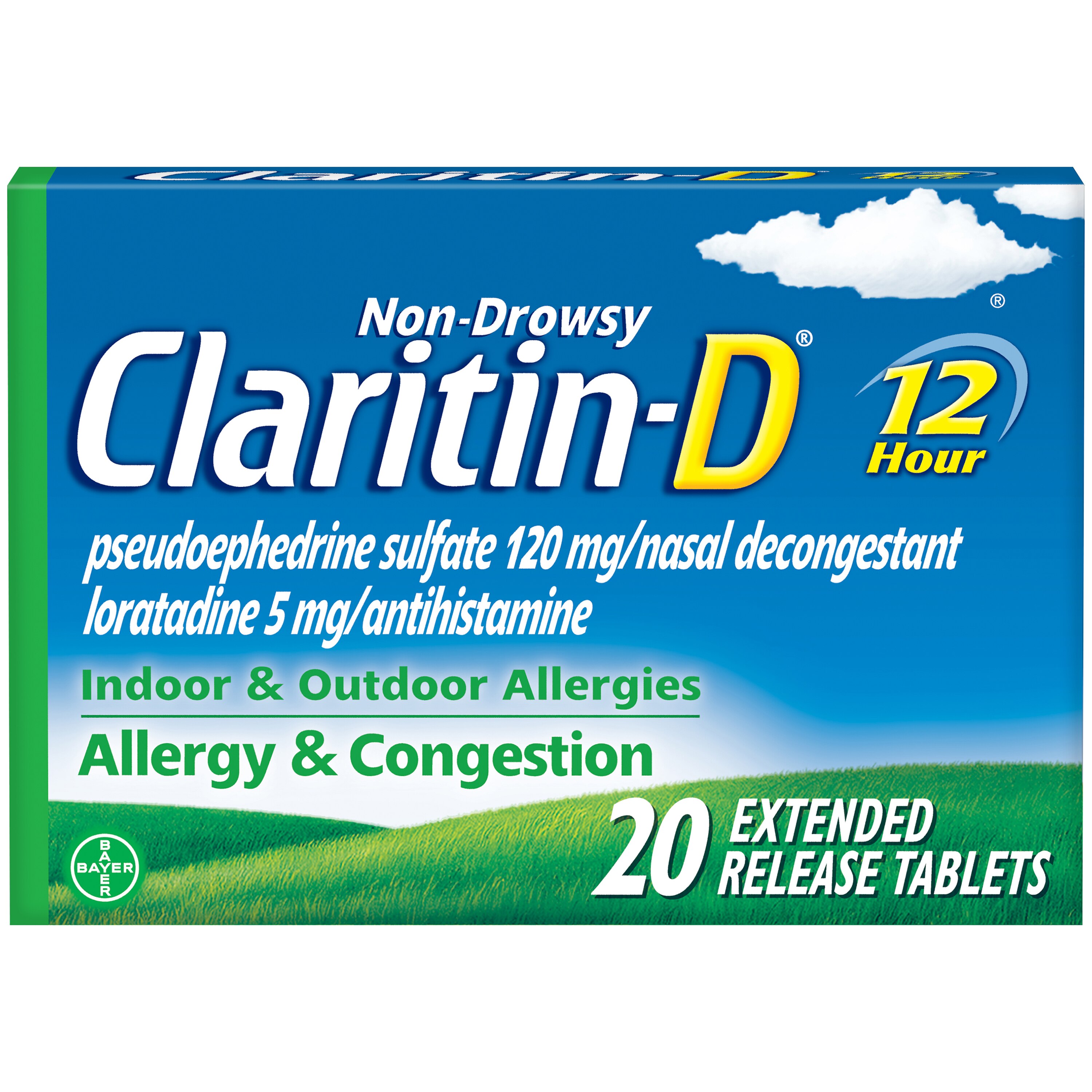 Claritin-D 12 Hour Non-Drowsy Indoor & Outdoor Allergies, Allergy & Congestion Extended Release Tablets